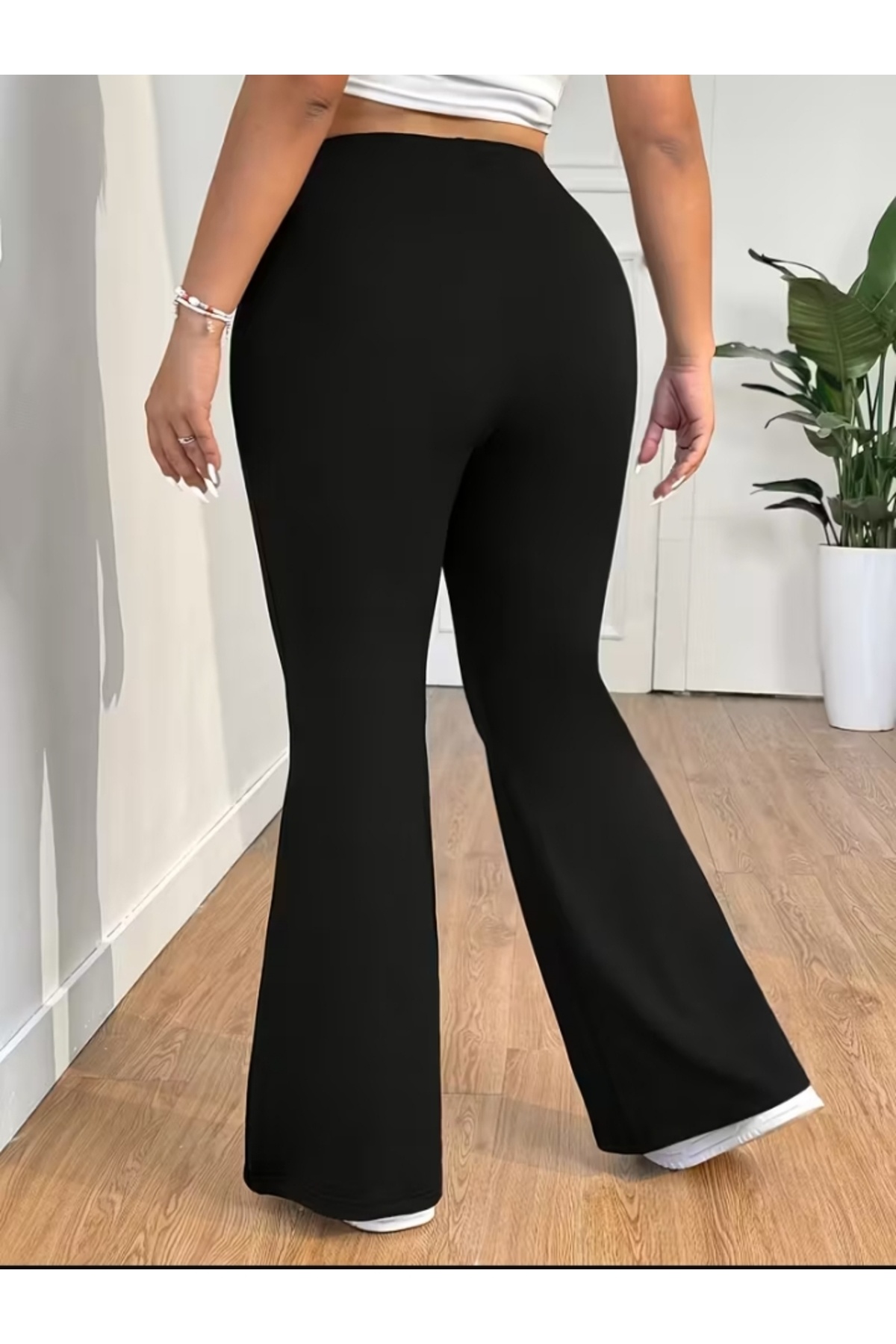 ELMODA  Kadın Siyah ispanyol paça liykralı yüksek bel pantolon - Görsel 3
