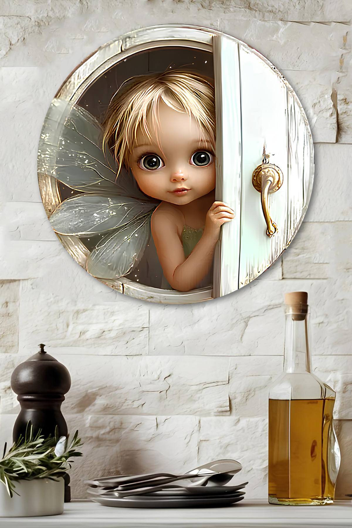 3D Görünümlü Temperli Cam Tablo – Sevimli Peri Kız Temalı Duvar Süsü UV Baskı 33x33 cm-CDS053