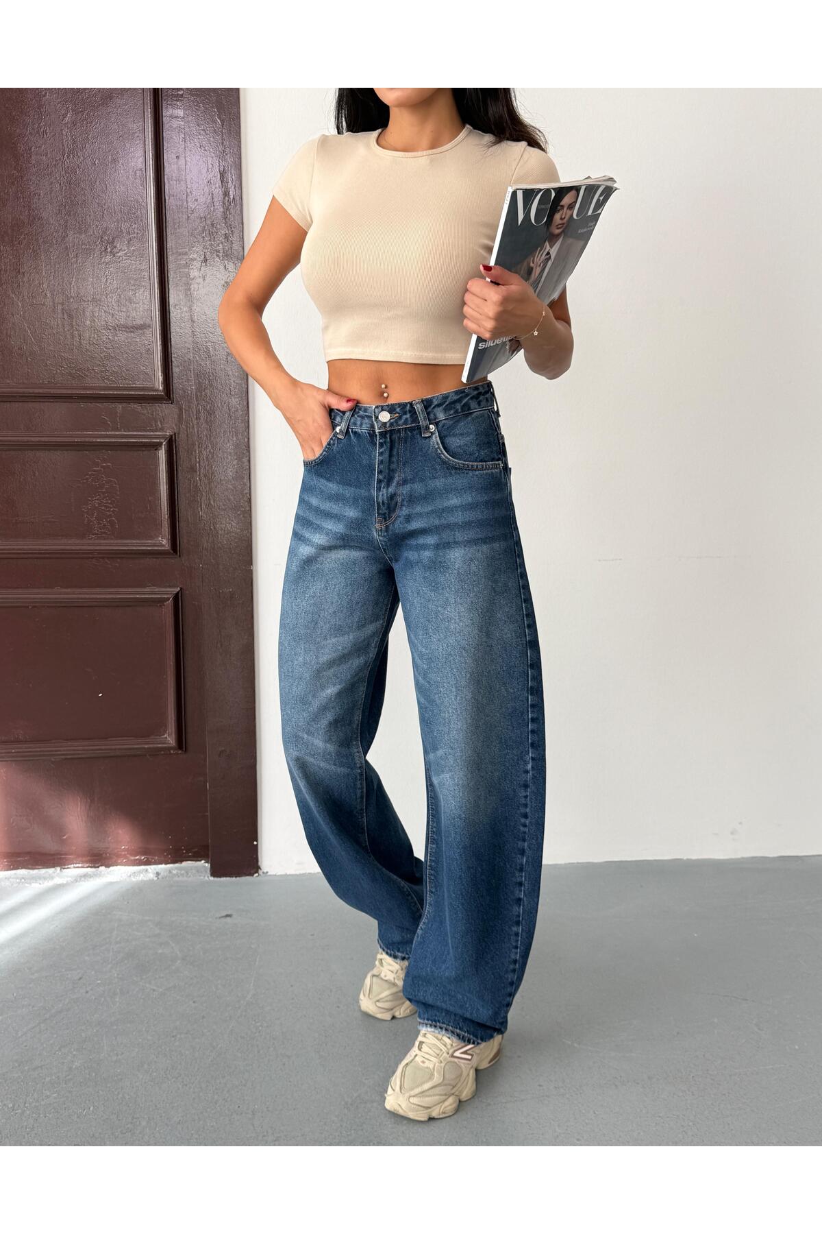 Zeo Basic Ženske Visok struk balon hlače od plavog stonewashed jeansa, udobno...