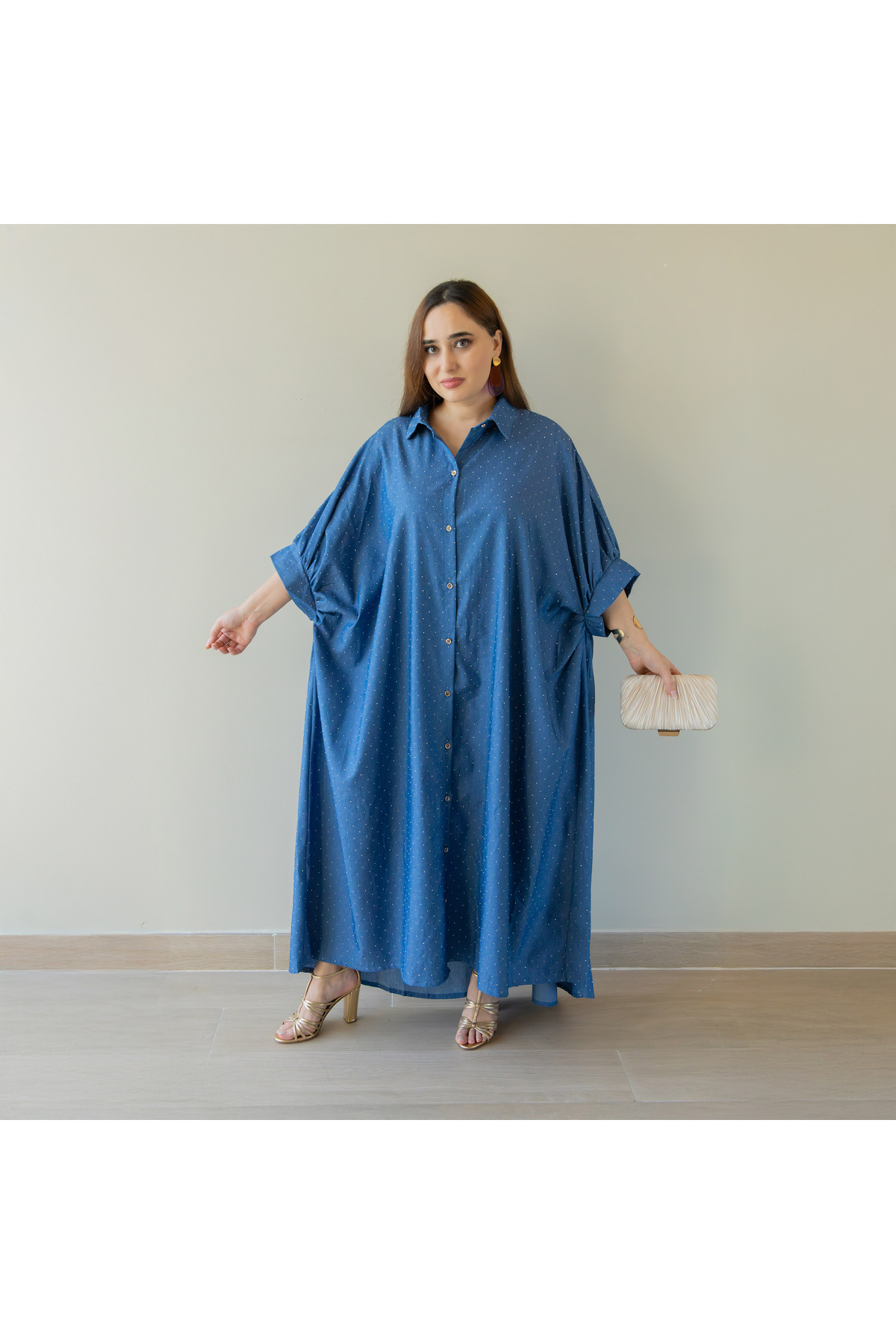 LINELLE Ladies Casual Denim Dress – Rayon Blend Blue with Stones Free Size Dress, LCD6749