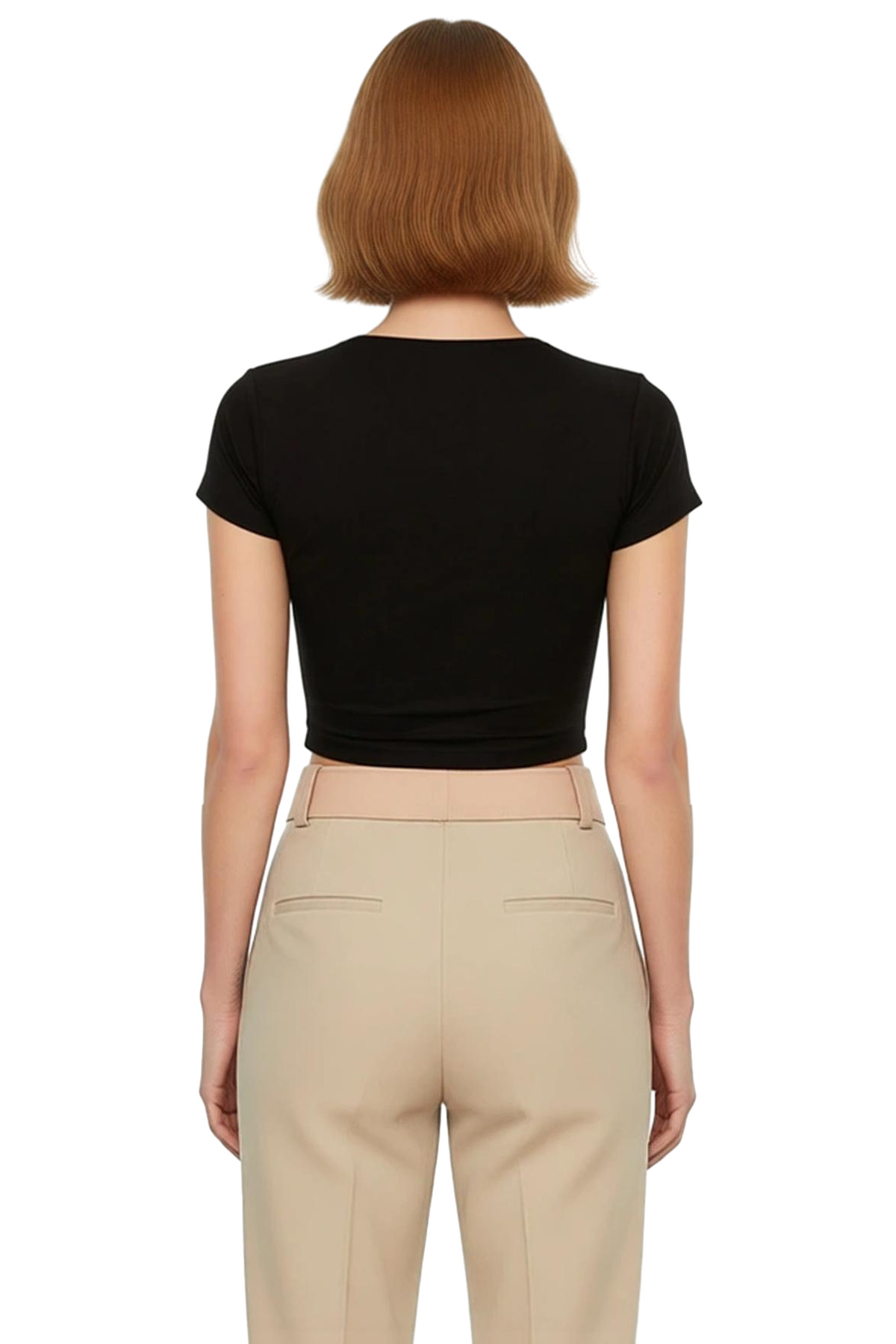 Viskon Süprem Fitted V Yaka Kısa Kollu Crop Bluz Seçkin Malzeme Rahat Kullanım