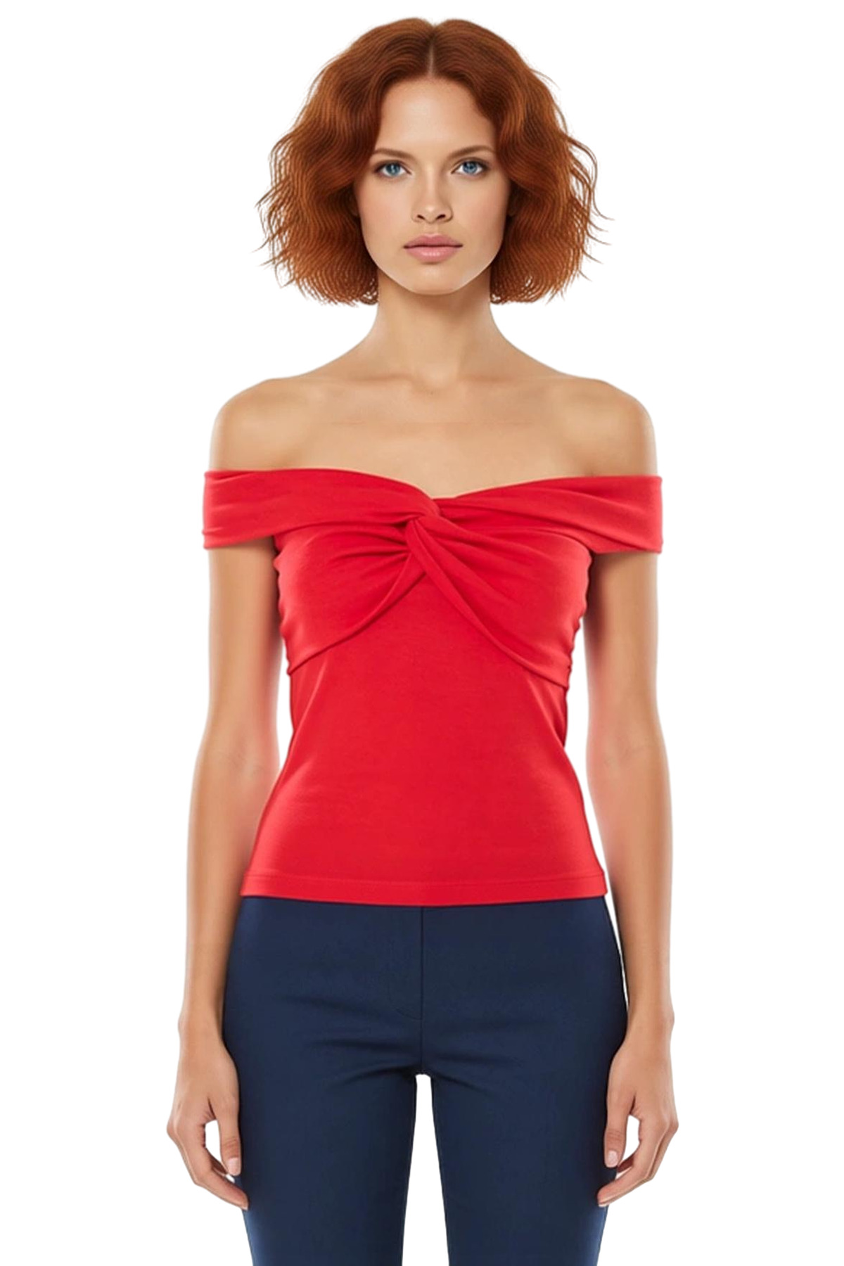 Viskoz Ribana Carmen Yaka Crop Bluz Yazlık Fitted Kalıp Modern Stil Kaliteli İşçilik