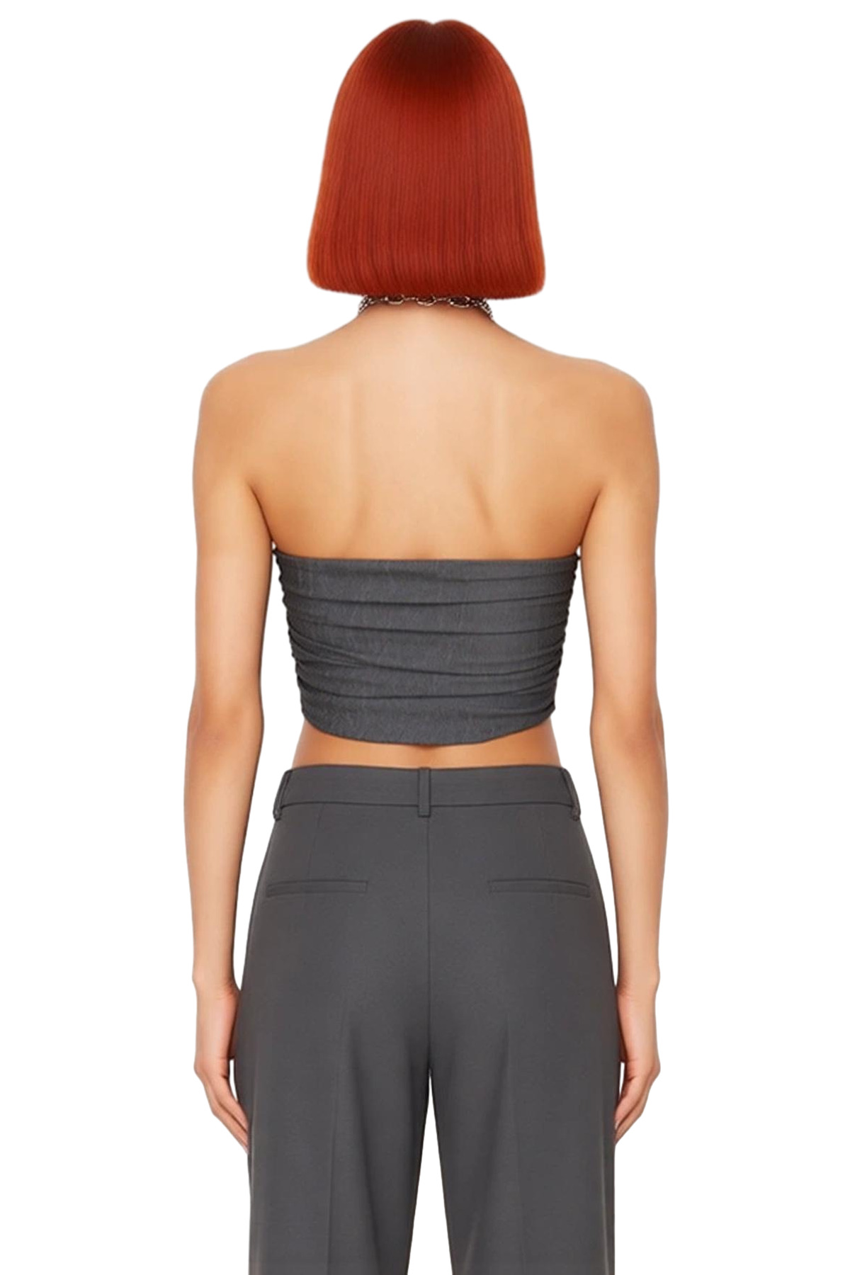 Fitted Straplez Crop Bluz Esnek Örme Kumaş Günlük Stil Özel Tasarım Konforlu Kesim Mükemmel Uyum