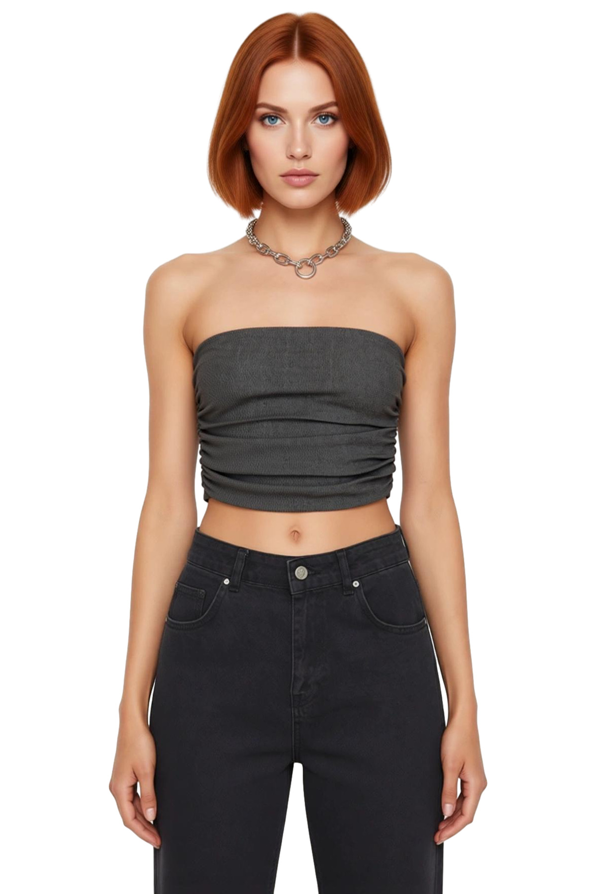 Fitted Straplez Crop Bluz Esnek Örme Kumaş Günlük Stil Özel Tasarım Konforlu Kesim Mükemmel Uyum