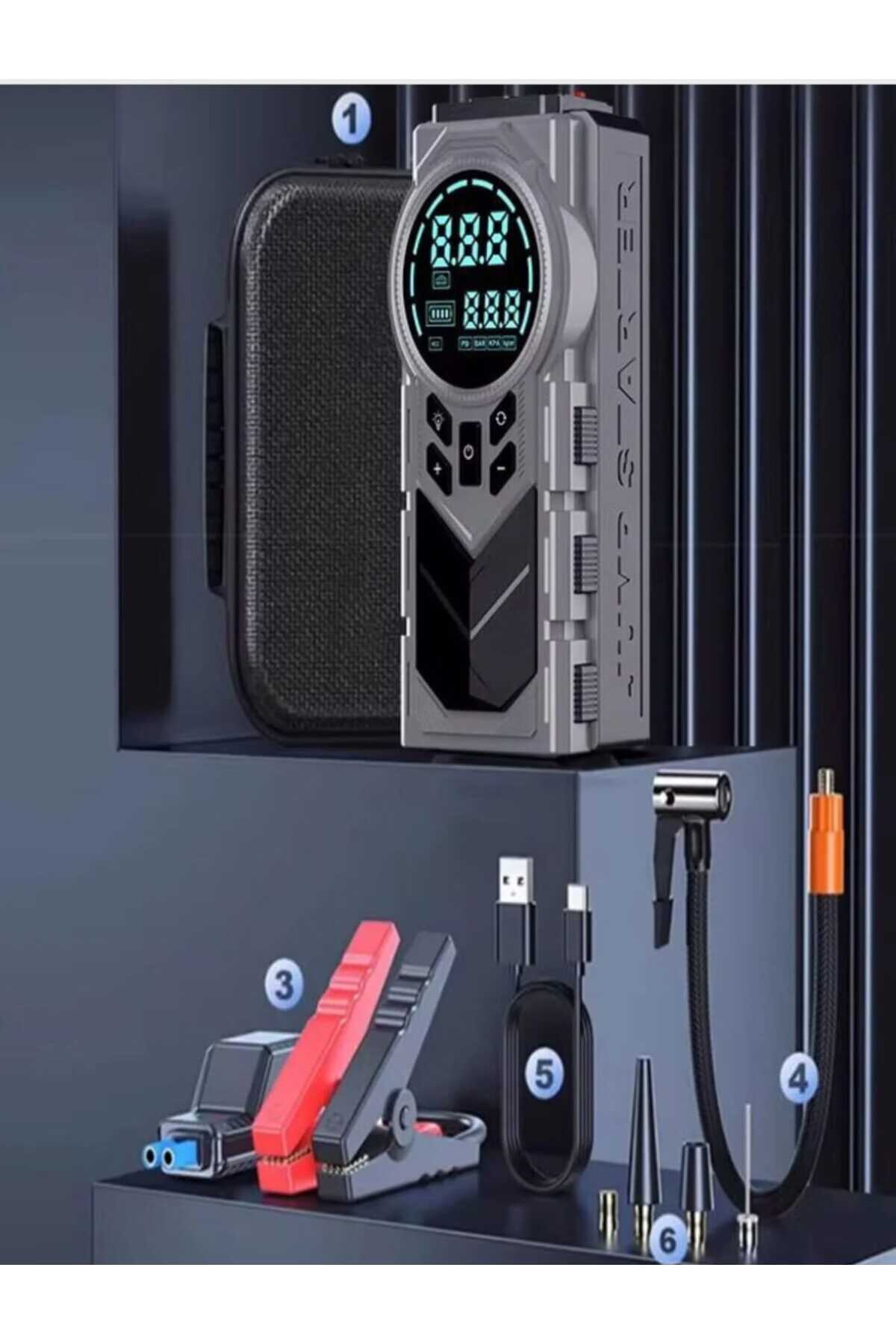 auhma Araba Akü Takviye'li Kompresör 8000mah Dijital Ekranlı Araç Lastik Şişirme Hava Pompası - 150psi