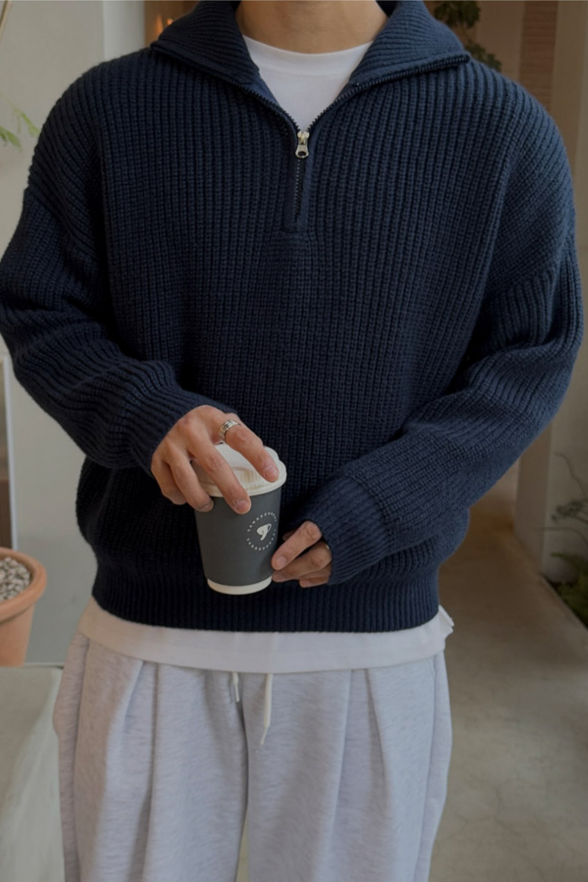 COOL TARZ Lacivert Erkek Oversize Fermuarlı Balıkçı Triko Kazak