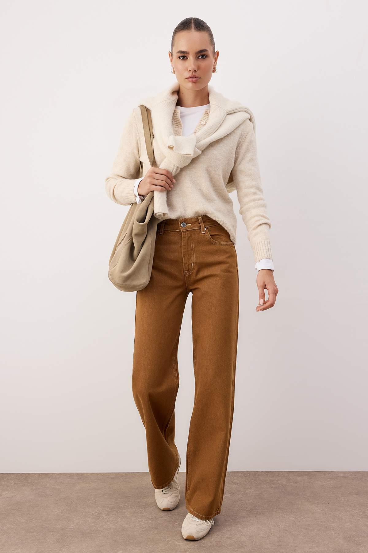 Trendyol Collection Camel Wysoki stan Vintage Wypłukiwanie Specjalny kolor De...