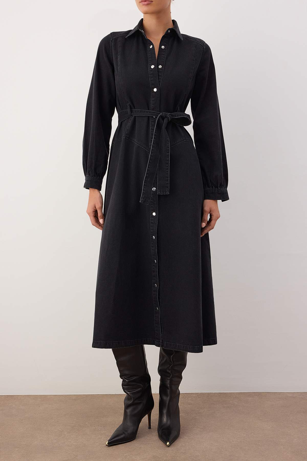 Trendyolmilla  Siyah Kemer Detaylı Maxi Denim Elbise TWOAW26EL00044 - Görsel 3