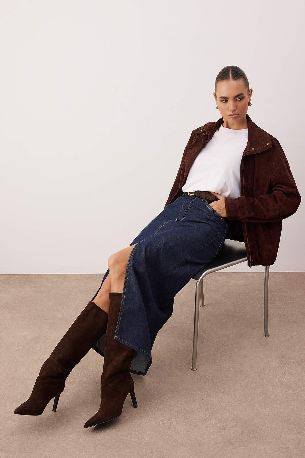 Trendyolmilla  Koyu Mavi Yırtmaçlı Maxi Denim Etek TWOAW26ET00144 - Görsel 3