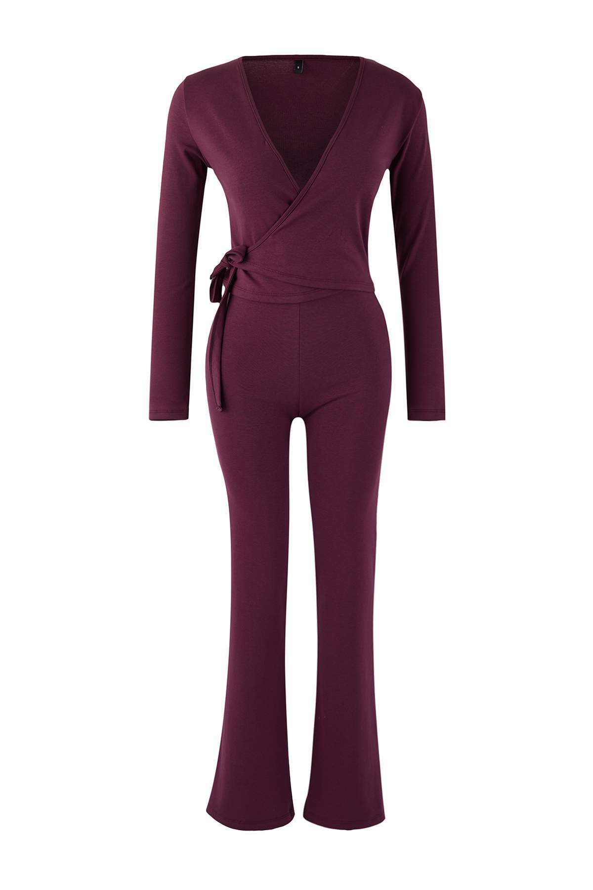 Trendyolmilla  Mürdüm Kruvaze Kapama Vucüda Oturan Uzun Kollu Esnek Örme Alt-Üst Takım TWOAW26AU00029 - Görsel 5