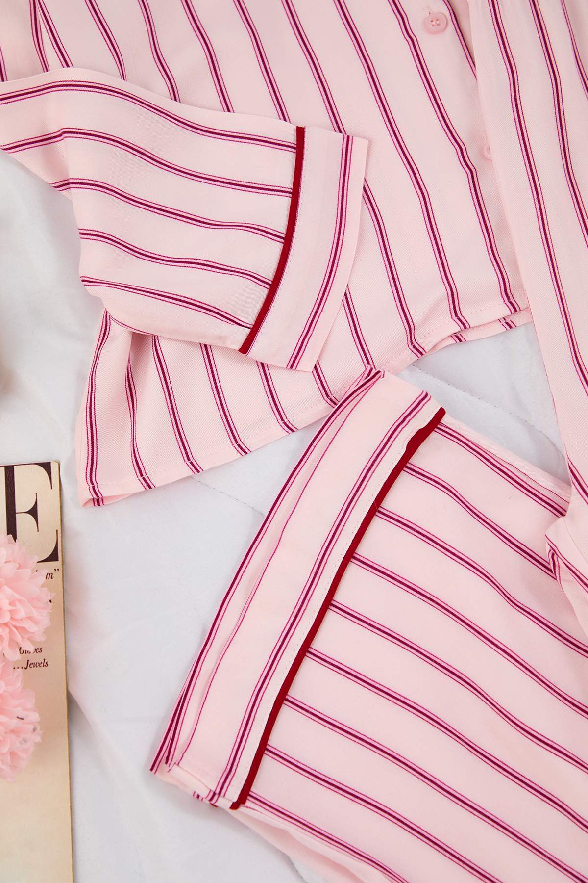 Trendyolmilla  Pembe Çizgili Belmando Dokuma Pijama Takımı THMAW26PT00203 - Görsel 6