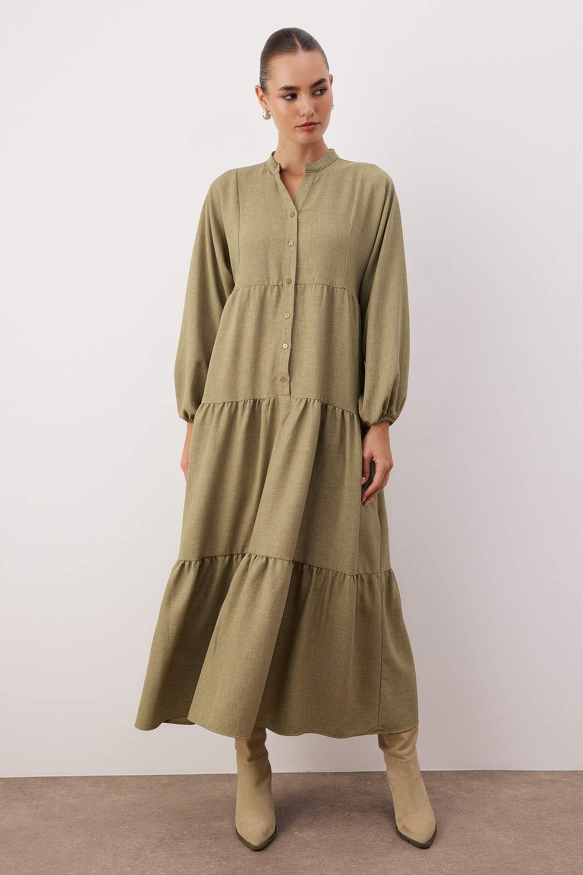 Trendyol Modest Spódnica z zakładkami Haki Sukienka TCTAW26EB00055