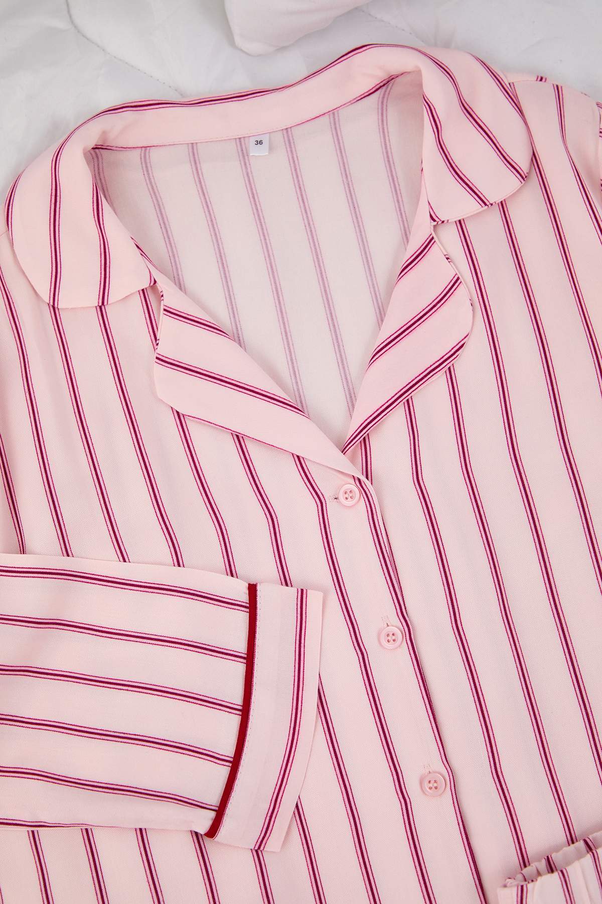 Trendyolmilla  Pembe Çizgili Belmando Dokuma Pijama Takımı THMAW26PT00203 - Görsel 7