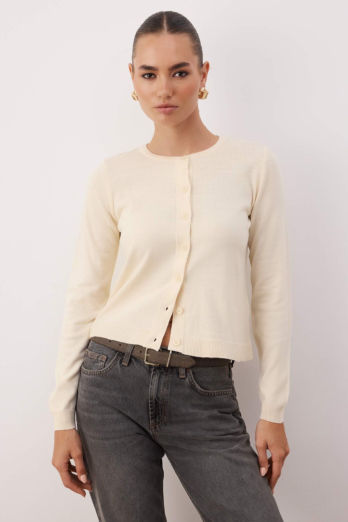 Trendyolmilla  Kahverengi-Taş İkili Paket Bisiklet Yaka Triko Hırka TWOAW25HI00344 - Görsel 5