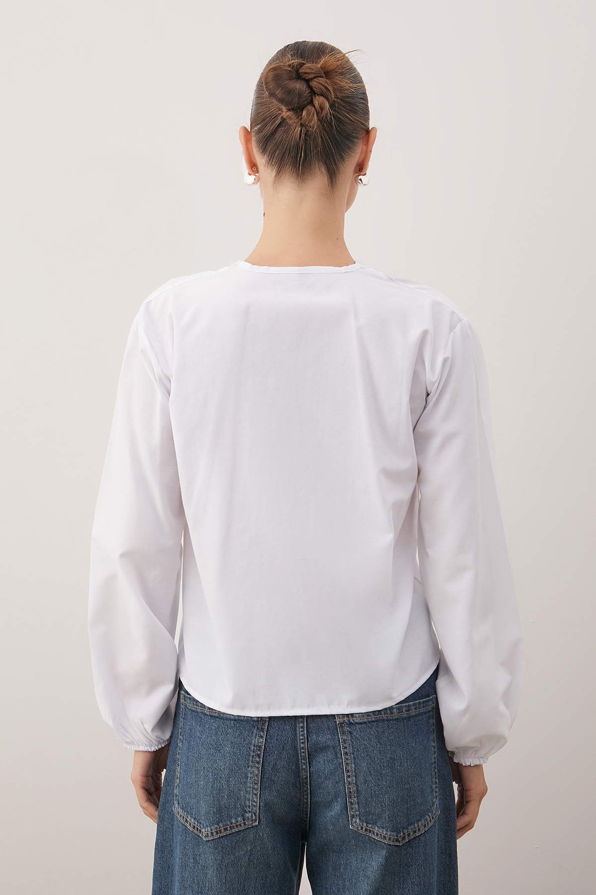 Trendyolmilla  Beyaz Önden Bağlamalı Dokuma Gömlek TEDSS24GO00001 - Görsel 4