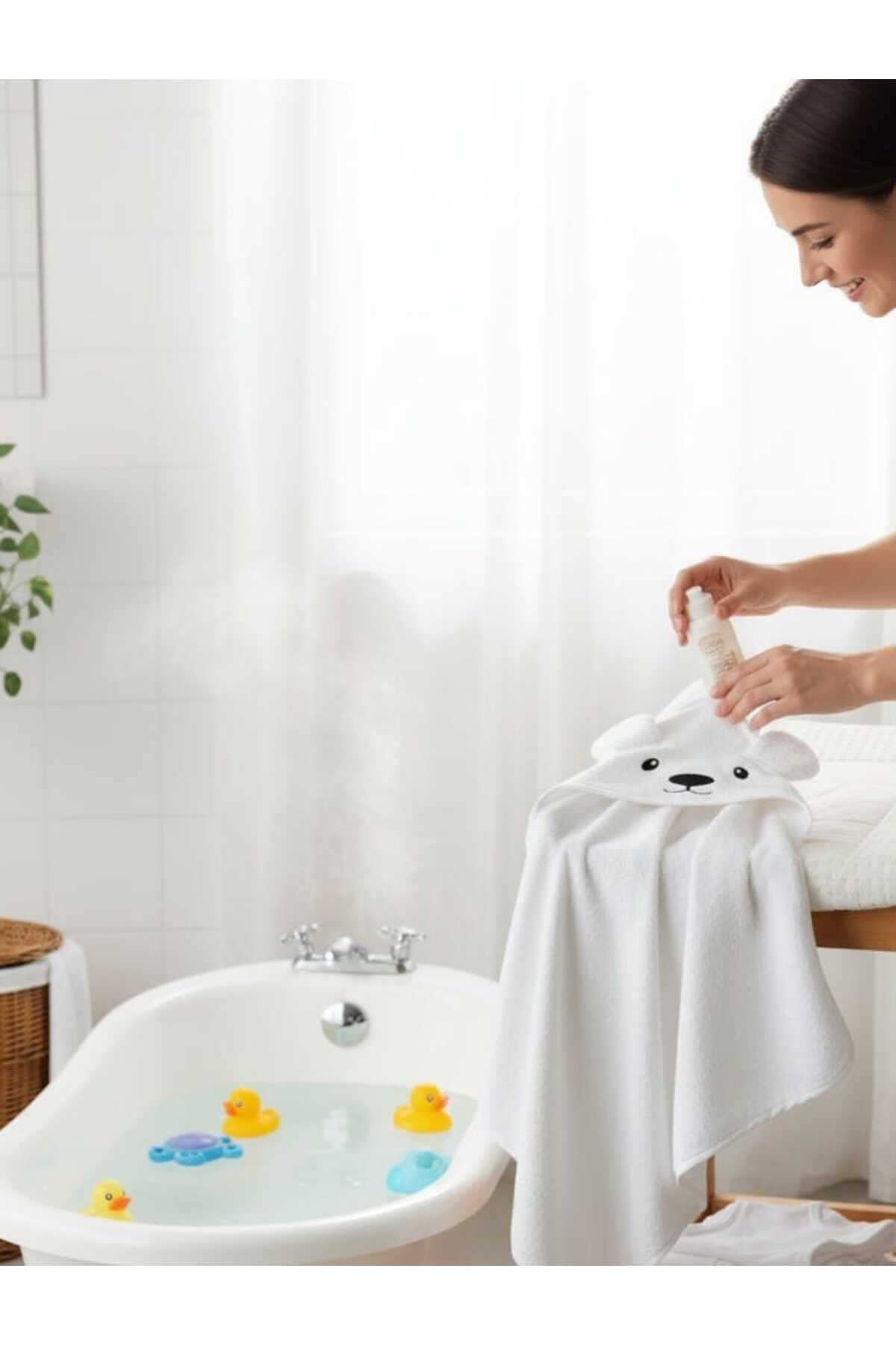 PAMUK HANIM Ekstra Yumuşak Pamuklu Kız-erkek Yenidoğan/bebek Banyo Kundak Havlusu Beyaz/kutup Ayısı fotoğrafı 3 (önizleme)