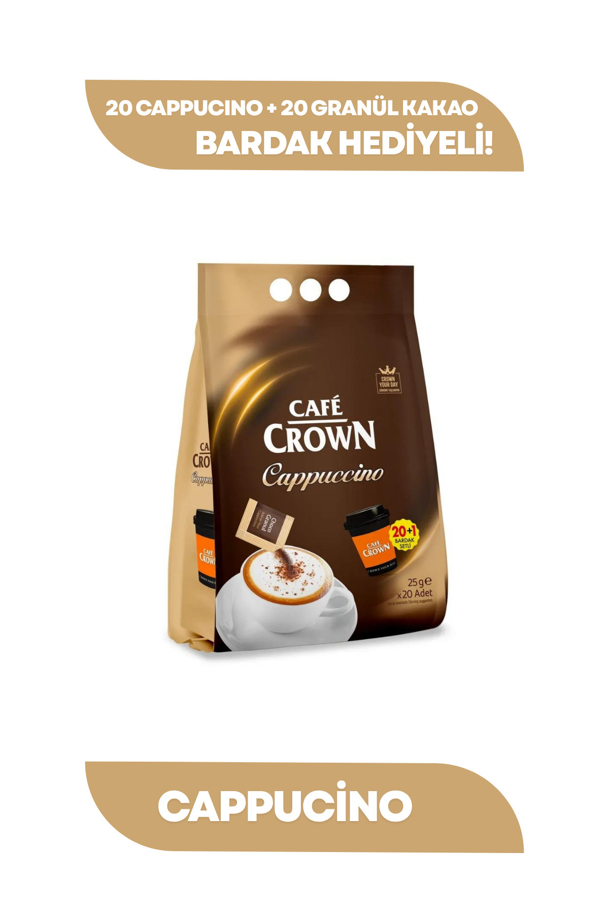 Cafe Crown Cappuccino 25 gr X 20 Adet Bardak Setli