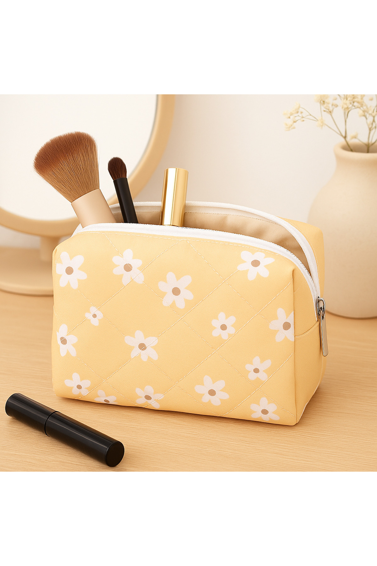 Bestchoice Sarı Çiçek Mini Makyaj Çantası