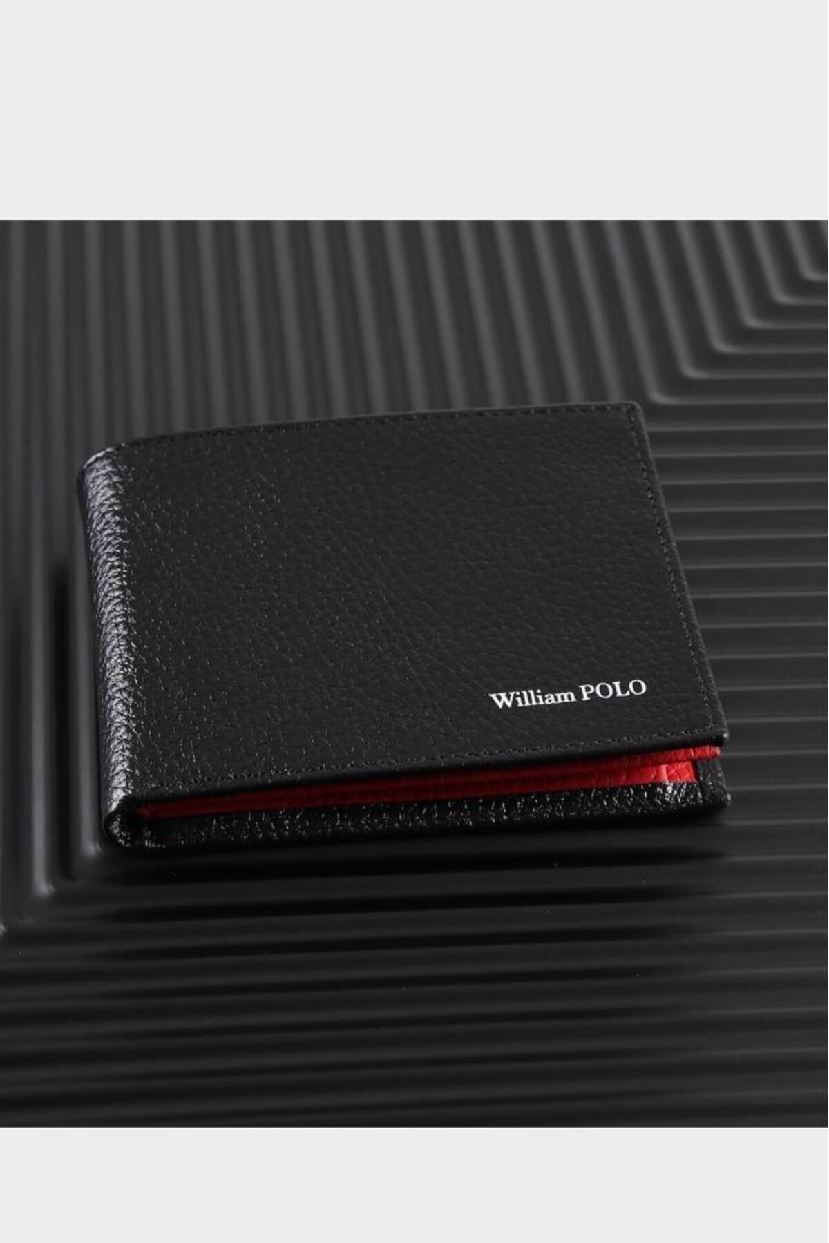 WİLLİAM POLO Williampolo Italy Exclusive Design Genuine Leather Red Men's Card Holder & Wallet