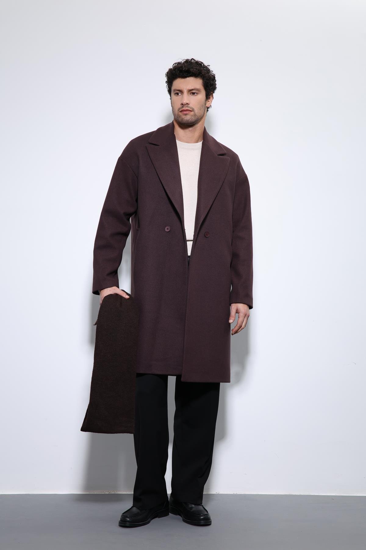 Antioch Kahve Oversize Kruvaze Erkek Kaban — قهوه‌ای A23Y6162