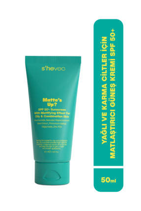 s'hevec Yağlı ve Karma Ciltler İçin Matlaştırıcı Vegan Güneş Kremi SPF50+ 50 ...