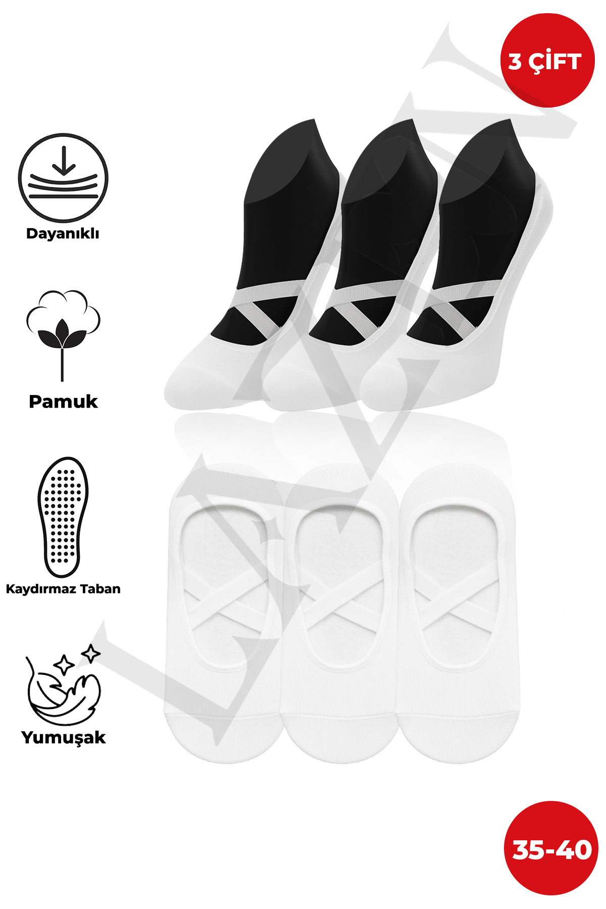 Lazen Kadın Pilates Yoga Çorabı | Kaymaz Silikonlu Alt Taban | Yumuşak Dokulu - Esnek ( 3'lü Set)