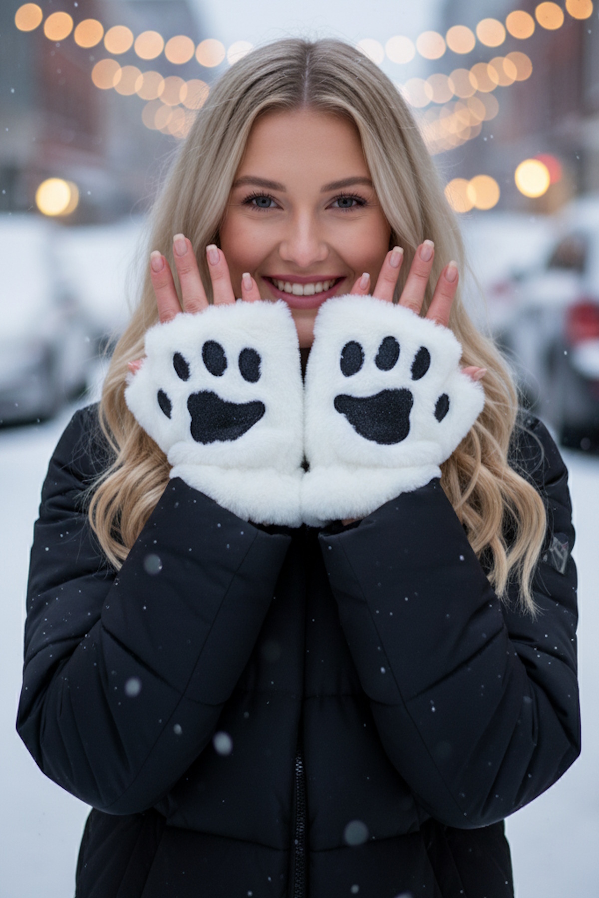 CAŞ DEKORASYON Beyaz Renk Pati Figürlü Peluş Eldiven