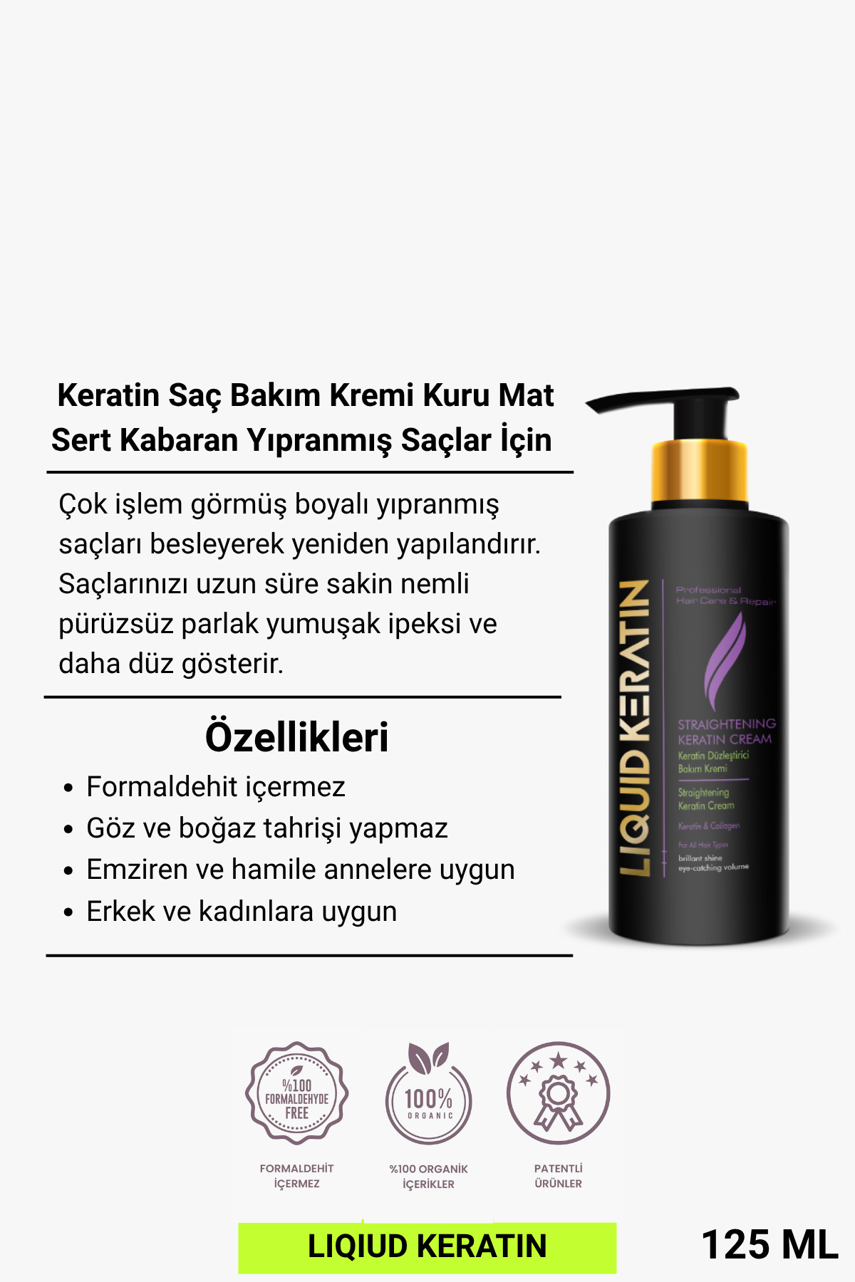 Saç Düzleştirici Keratin Bakım Kremi - Kuru, Sert, Kabaran Saçlara Pürüzsüz Yumuşaklık (125ML) — DZRC000422 — تصویر 3 از 6