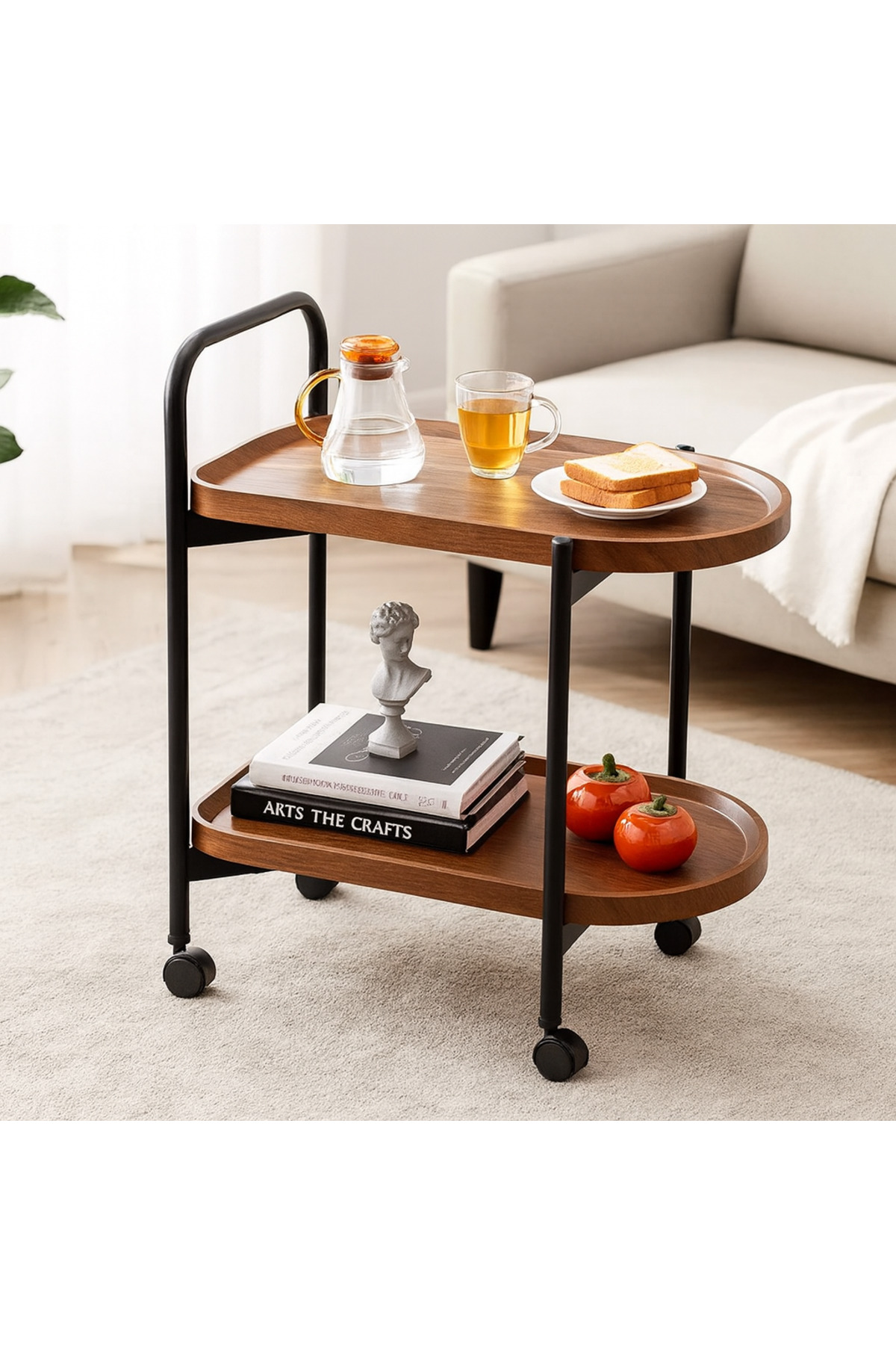 عربة تقديم بـ2رف,عربة طعام,طاولة جانبية,بني/اسود