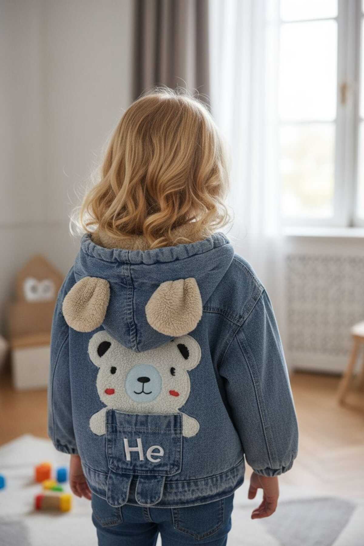 ELAFOR Çocuk Kot Mont Kot Ceket Içi Welsoft Kürklü Arka Detay Aplike Nakış fotoğrafı 4 (önizleme)