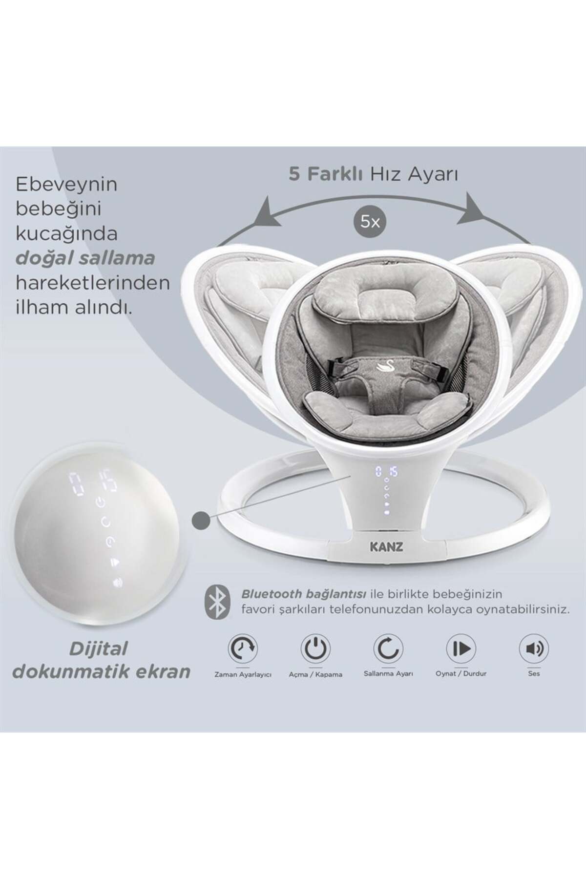 Kanz Swan Elektrikli&Kumandalı Ana Kucağı Gri fotoğrafı 3 (önizleme)