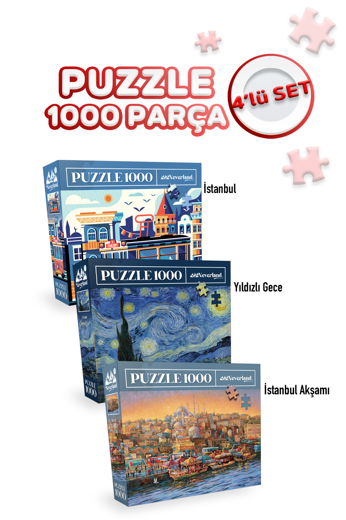 Neverland 3 ADET 1000 PARÇA PUZZLE - YILDIZLI GECE ve İSTANBUL ve