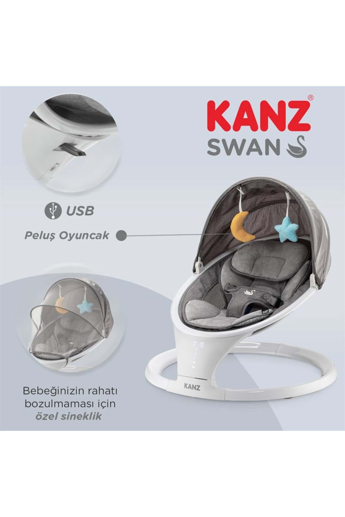 Kanz Swan Elektrikli&Kumandalı Ana Kucağı Gri fotoğrafı 6 (önizleme)