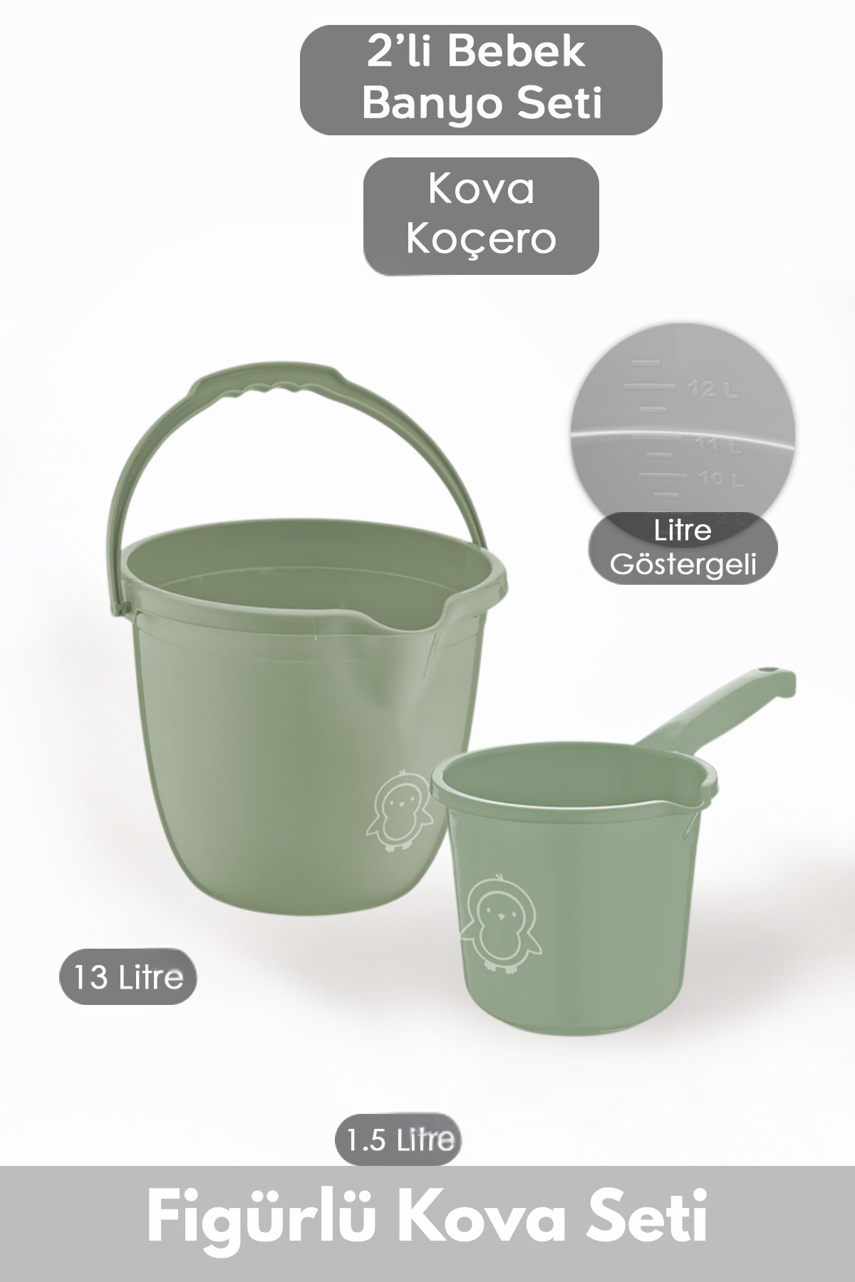 PONÇİK STORE Çocuklar için 2'li Banyo Seti- Kulplu Kova & Oluklu Maşrapa