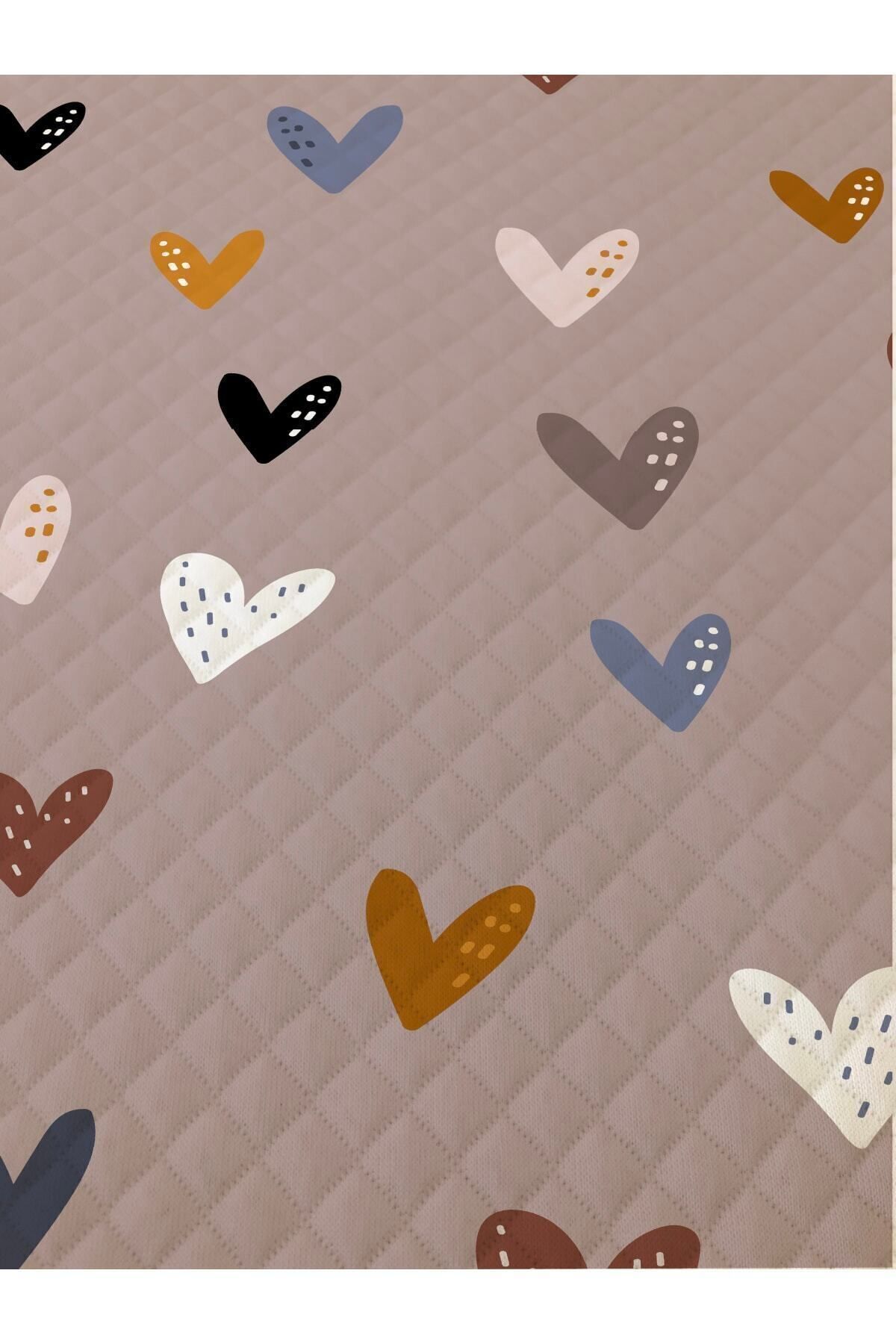 Evmila Renkli Kalpler Desenli Bebek Ve Çocuk Baskılı Tek Kişilik Pike Takımı 160x230 Kahverengi fotoğrafı 4 (önizleme)