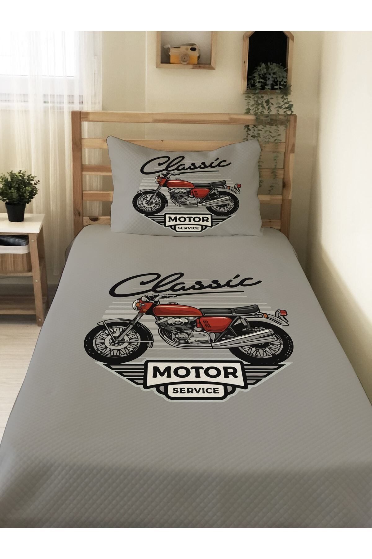 Evmila Klasik Motor Desen Tek Kişilik Çocuk Pike Takımı 160x220 cm fotoğrafı 3 (önizleme)