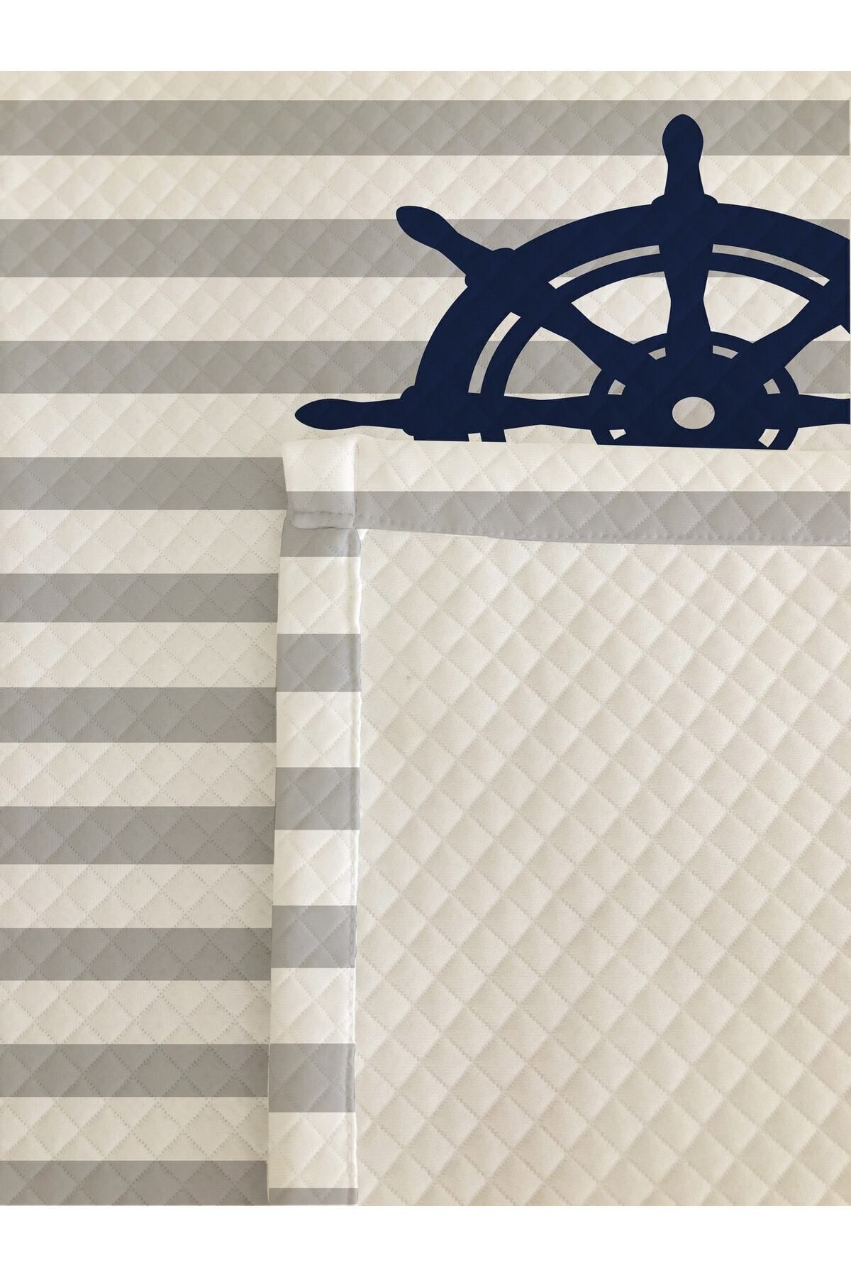 Evmila Gemi Dümen Desenli Bebek Ve Çocuk Baskılı Tek Kişilik Pike Takımı 160x230 Gri fotoğrafı 5 (önizleme)