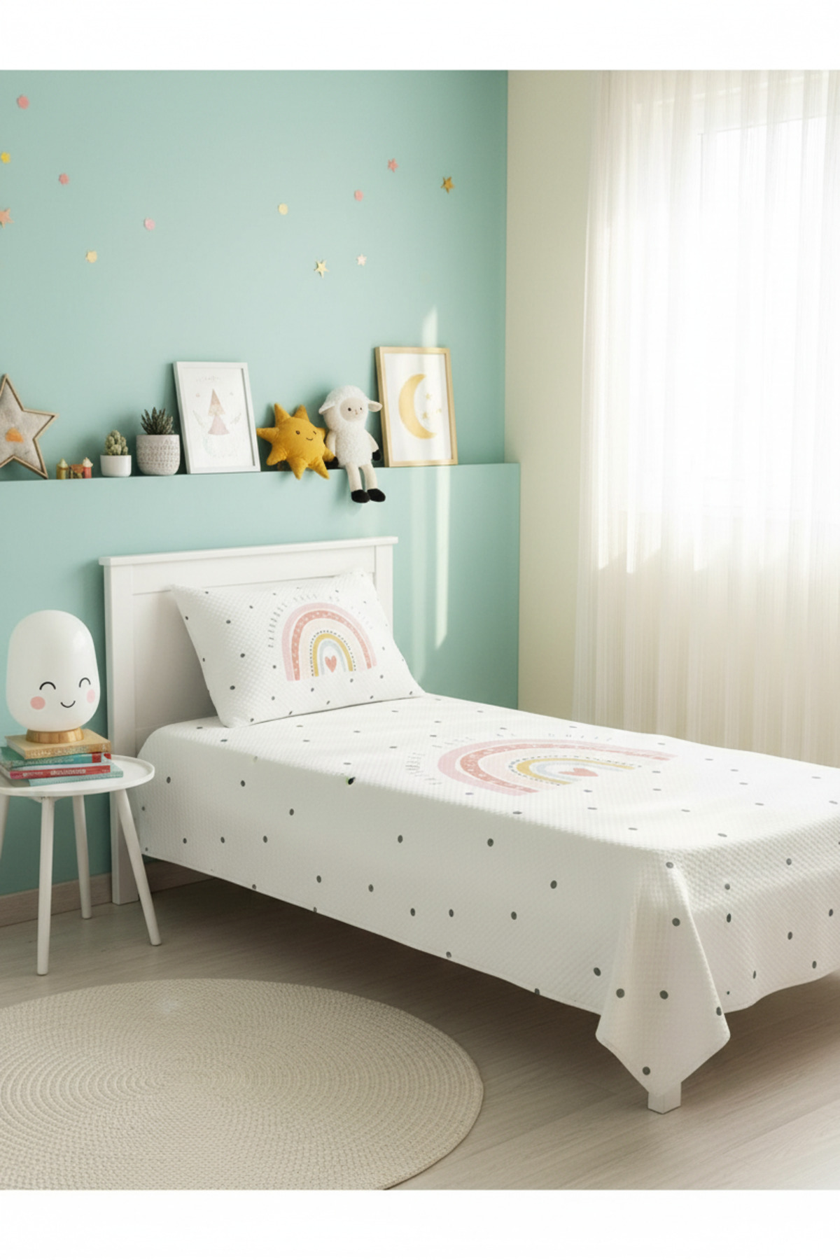 Evmila Gökkuşağı Desenli Bebek Ve Çocuk Baskılı Tek Kişilik Pike Takımı 160x230 Beyaz fotoğrafı 4 (önizleme)