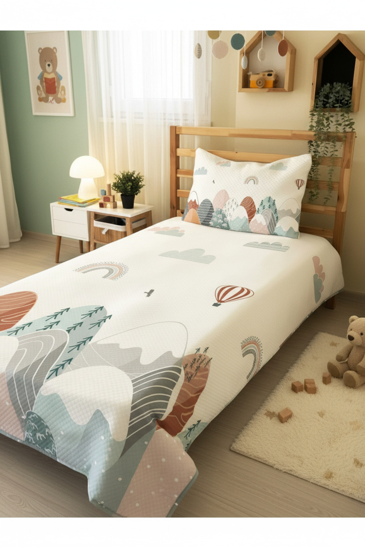 Evmila Dağ Desenli Bebek Ve Çocuk Baskılı Tek Kişilik Pike Takımı 160 X 220 Cm beyaz fotoğrafı 2 (önizleme)