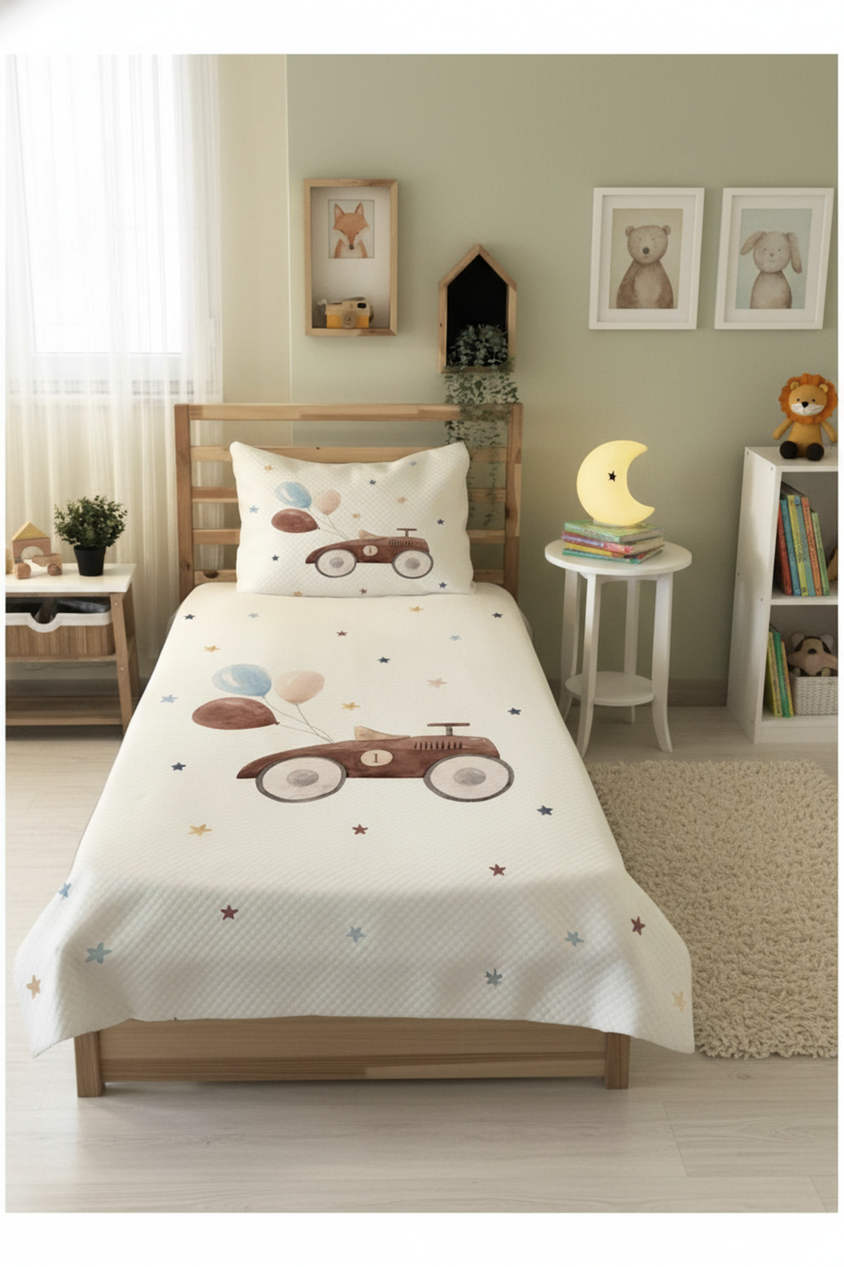 Evmila Antika Araba Desenli Bebek Ve Çocuk Baskılı Tek Kişilik Pike Takımı 160x230 Beyaz fotoğrafı 3 (önizleme)