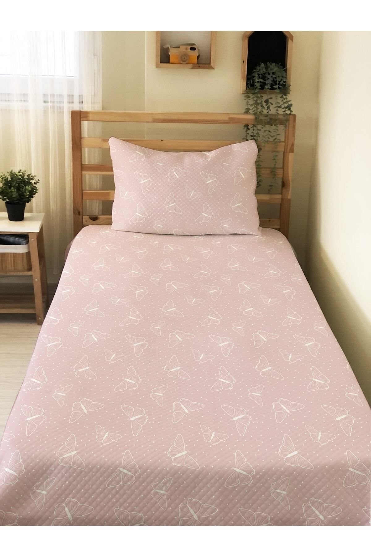 Evmila Kelebek Desenli Bebek Ve Çocuk Baskılı Tek Kişilik Pike Takımı 160x230 Pembe fotoğrafı 3 (önizleme)