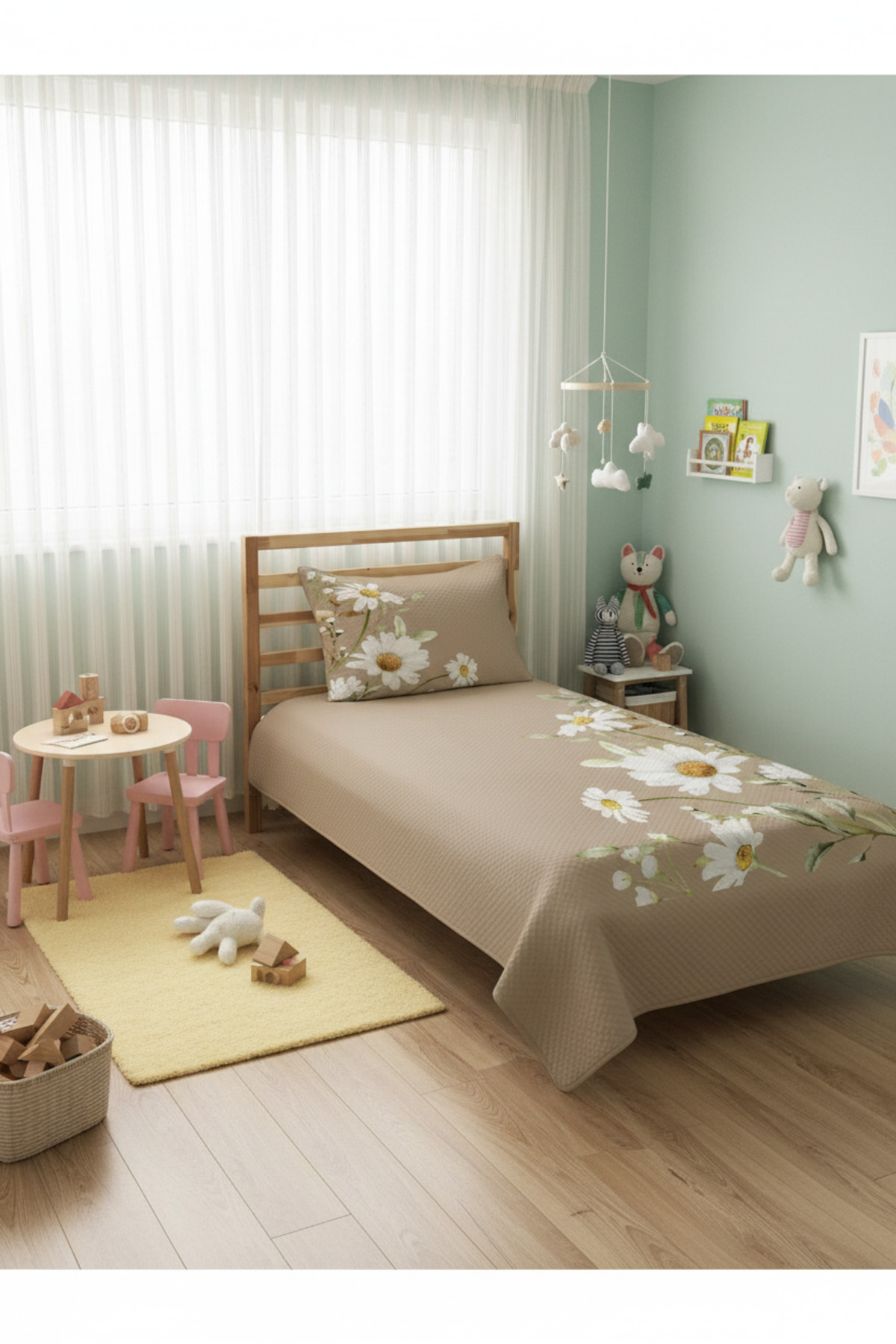 Evmila EVMİLA Papatya Desenli Bebek Ve Çocuk Baskılı Tek Kişilik Pike Takımı 160x230 Kahverengi fotoğrafı 2 (önizleme)