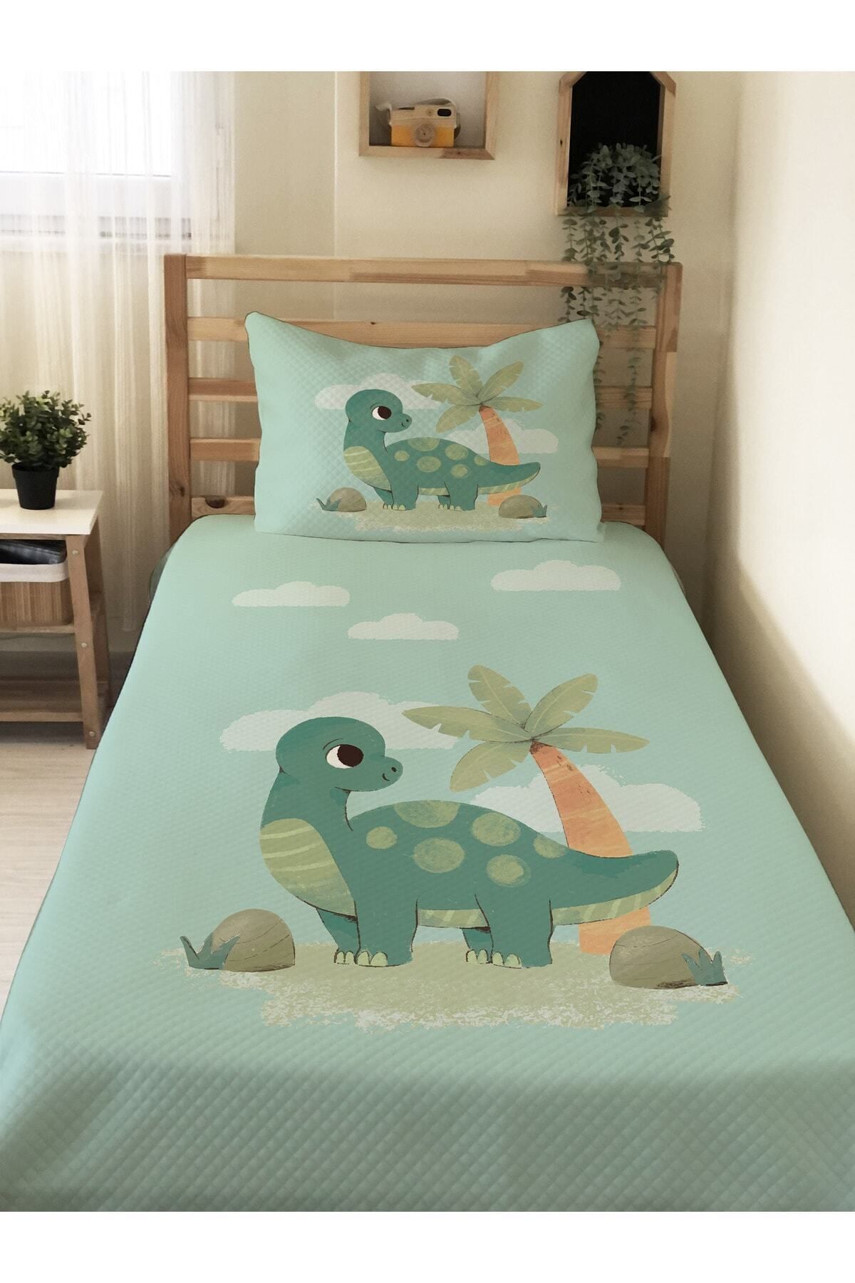 Evmila Dinozor Desen Tek Kişilik Çocuk Pike Takımı 160x220 cm fotoğrafı 3 (önizleme)