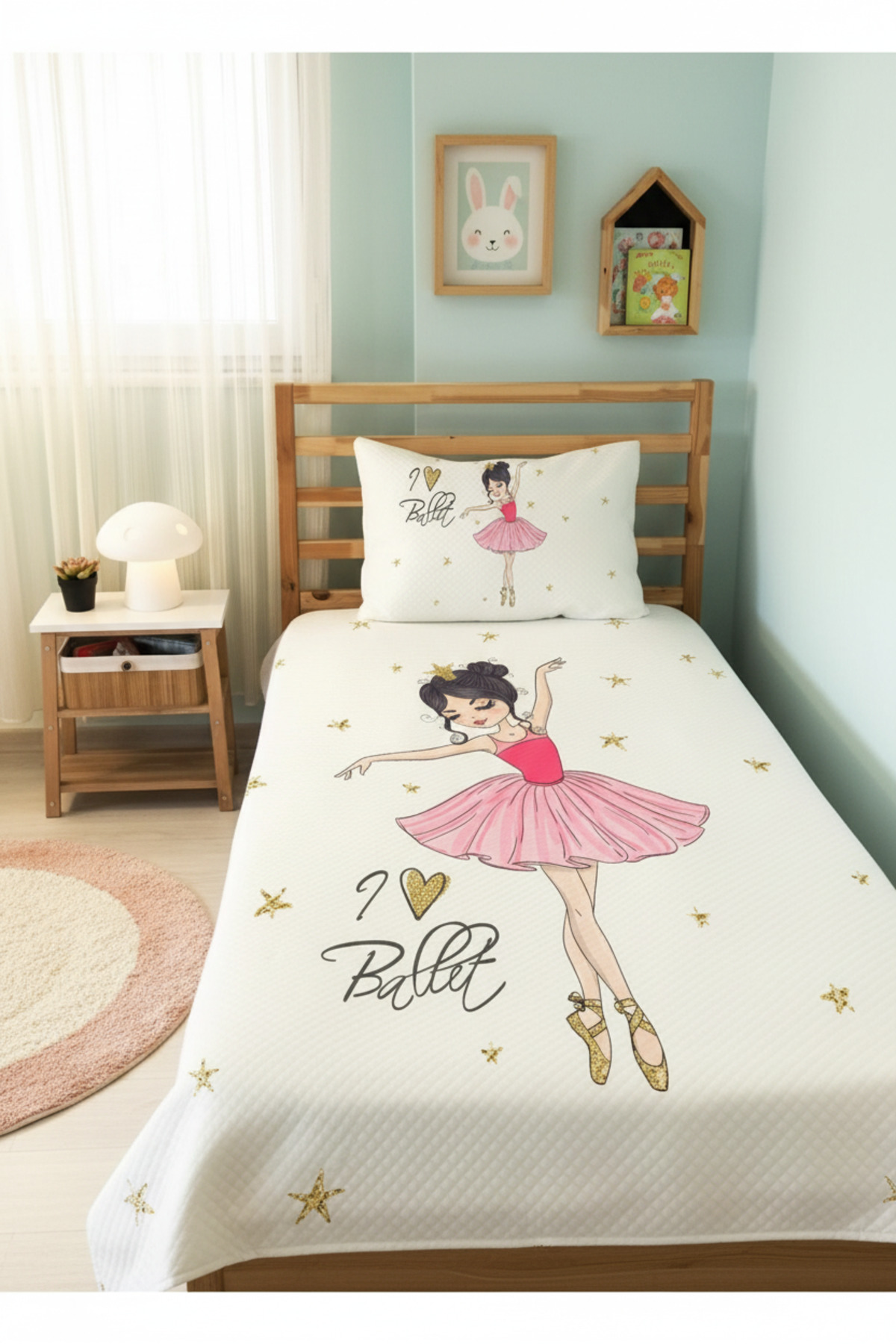 Evmila Balerin Kız Desenli Bebek Ve Çocuk Baskılı Tek Kişilik Pike Takımı 160x230 Beyaz fotoğrafı 2 (önizleme)