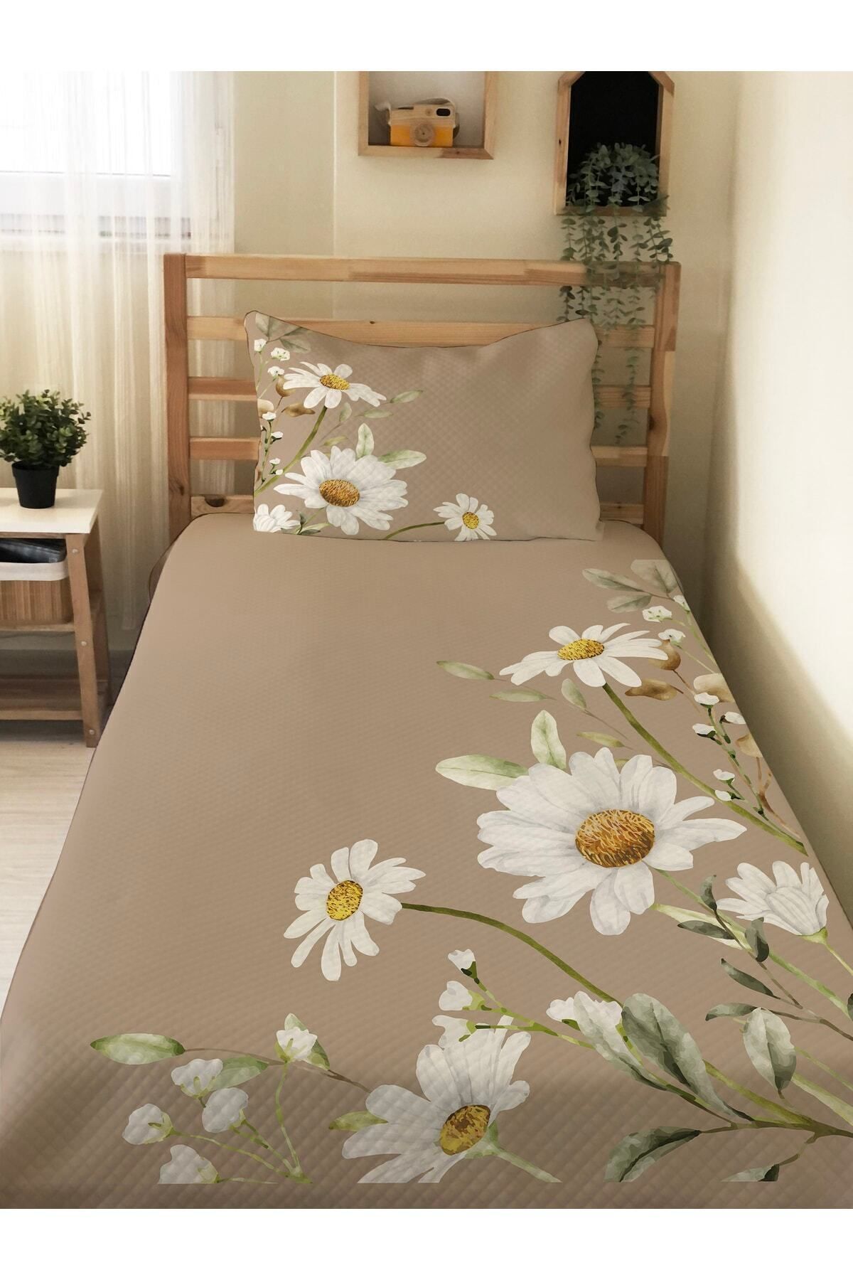 Evmila EVMİLA Papatya Desenli Bebek Ve Çocuk Baskılı Tek Kişilik Pike Takımı 160x230 Kahverengi fotoğrafı 3 (önizleme)