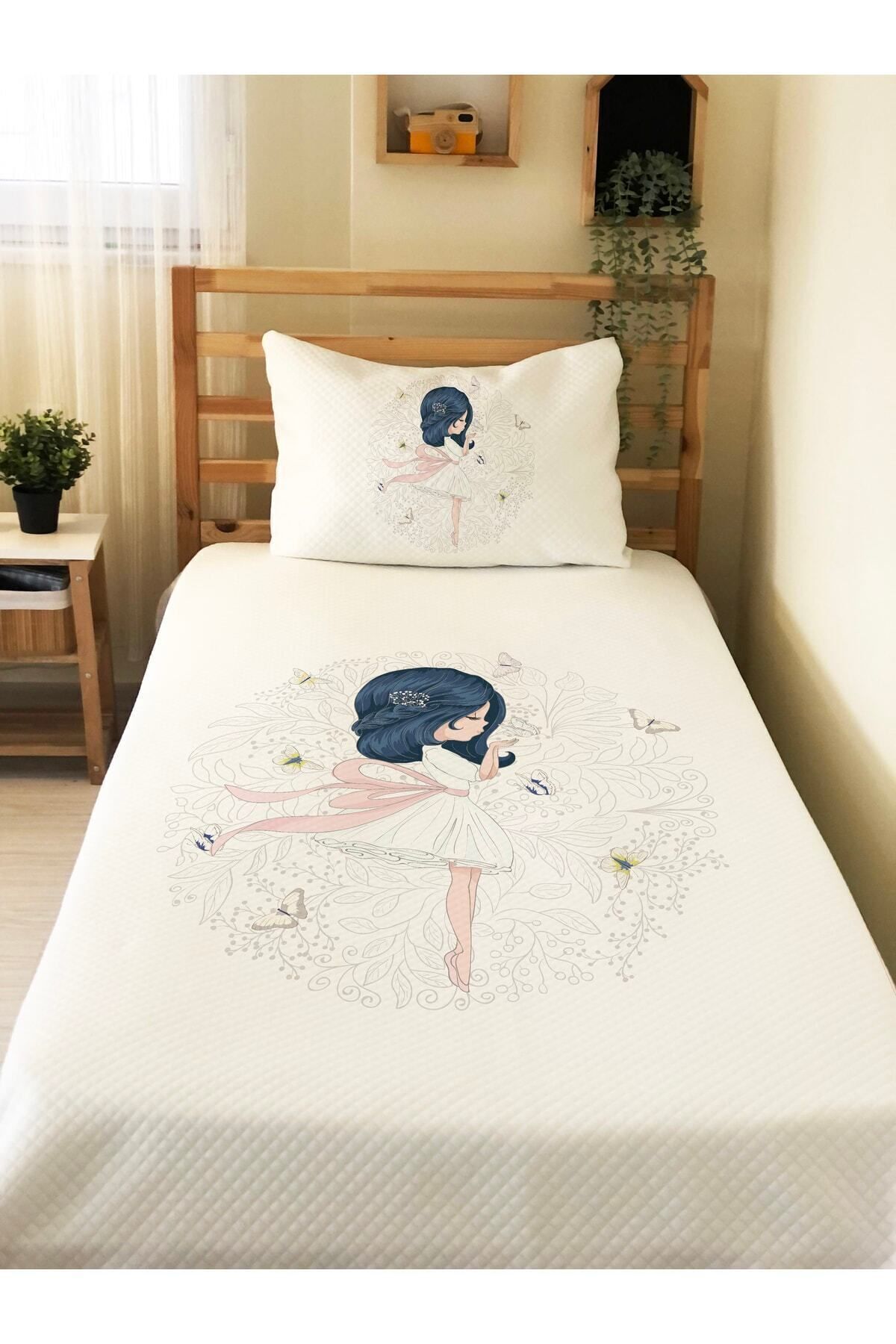 Evmila Kız Desenli Bebek Ve Çocuk Baskılı Tek Kişilik Pike Takımı 160x230 Beyaz fotoğrafı 3 (önizleme)