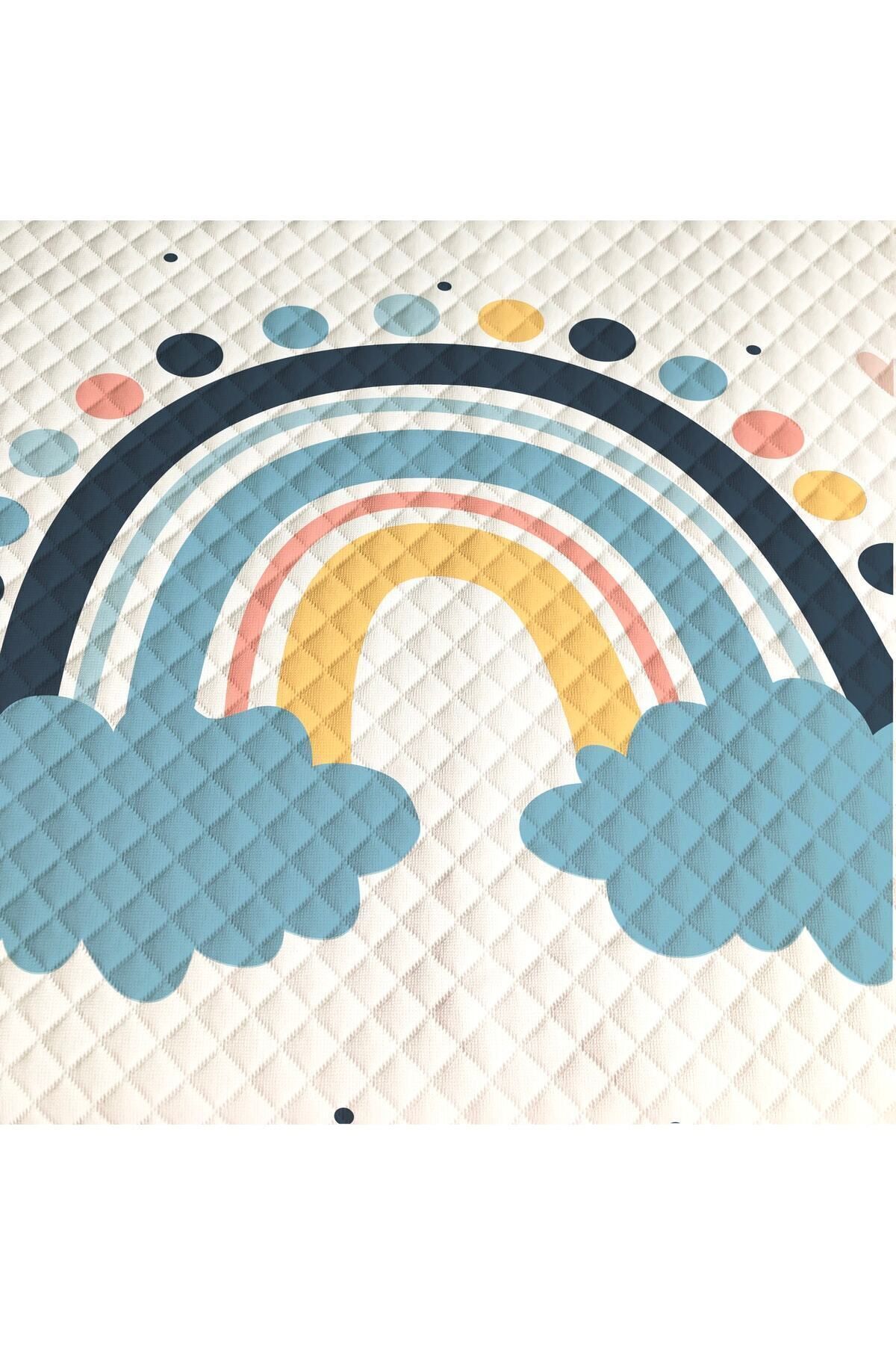 Evmila Bulut Gökkuşağı Desenli Bebek Ve Çocuk Baskılı Tek Kişilik Pike Takımı 160x230 Beyaz fotoğrafı 5 (önizleme)