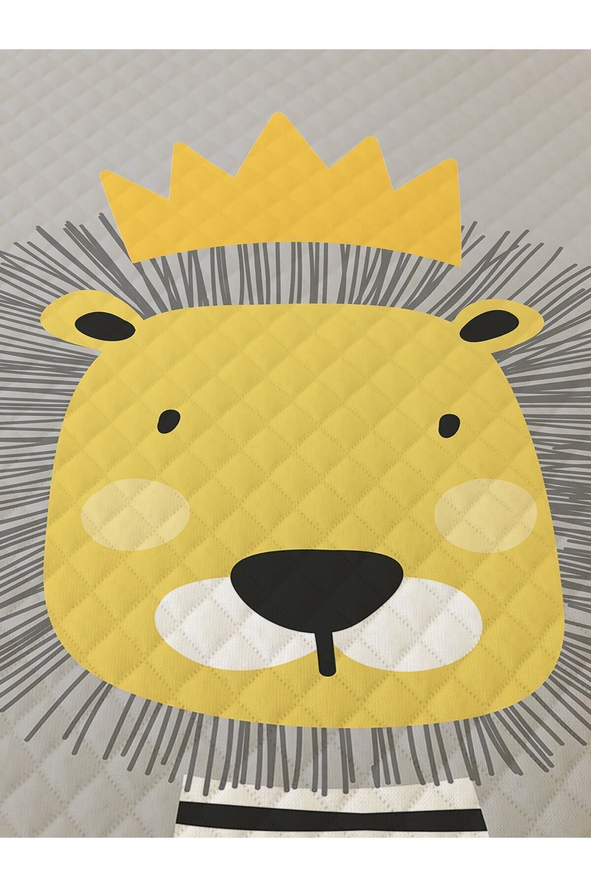 Evmila Aslan Desenli Bebek Ve Çocuk Baskılı Tek Kişilik Pike Takımı 160x230 Gri fotoğrafı 4 (önizleme)