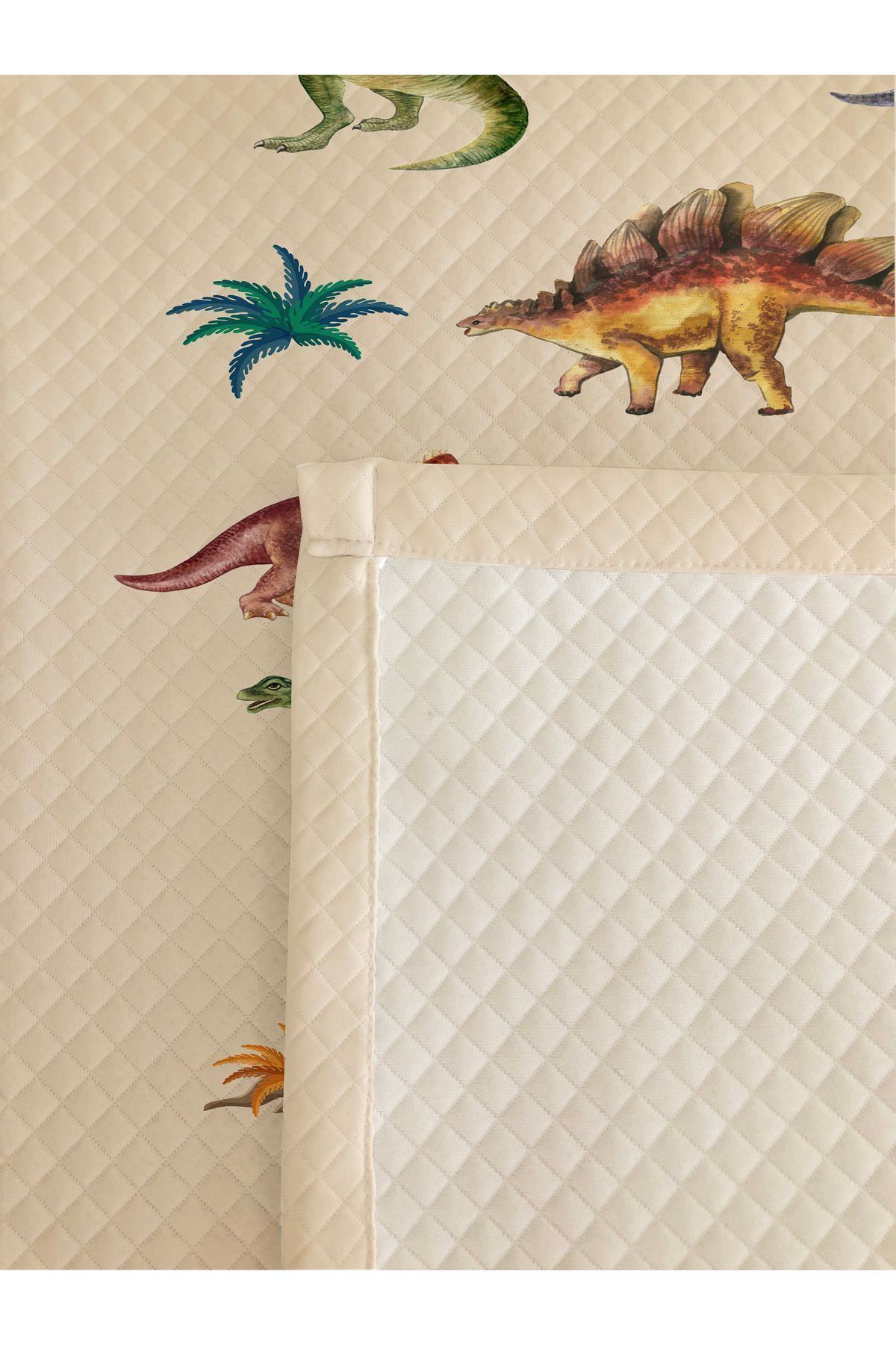 Evmila Dinozor Desenli Tek Kişilik Pike Takımı 160x230 Krem fotoğrafı 5 (önizleme)