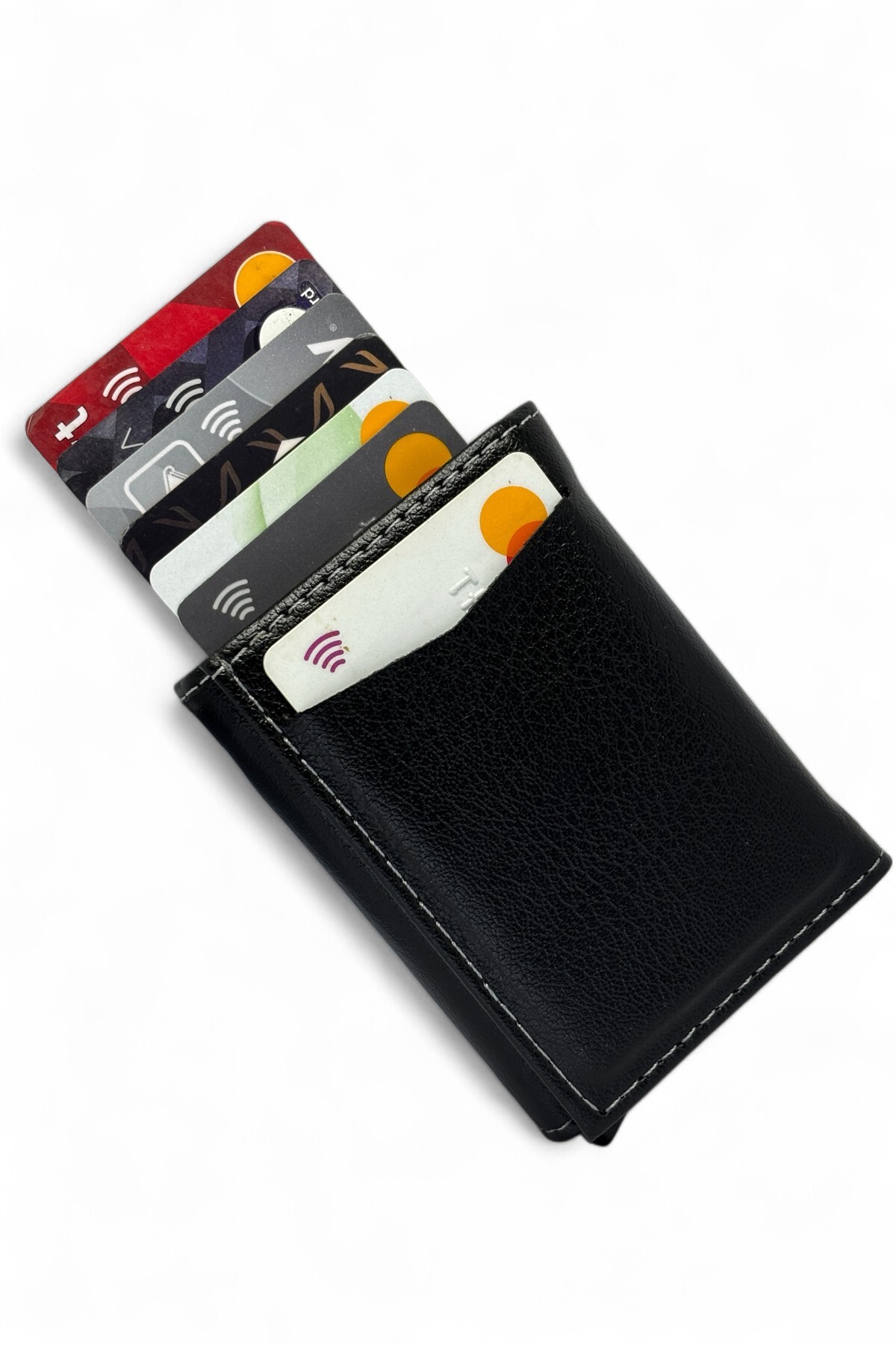 EVVELİ  Erkek Charm Bileklik ve Vegan Deri Siyah Nakit Para Bölmeli Kızaklı Mekanizmalı Cüzdan Kartlık Seti - Görsel 5